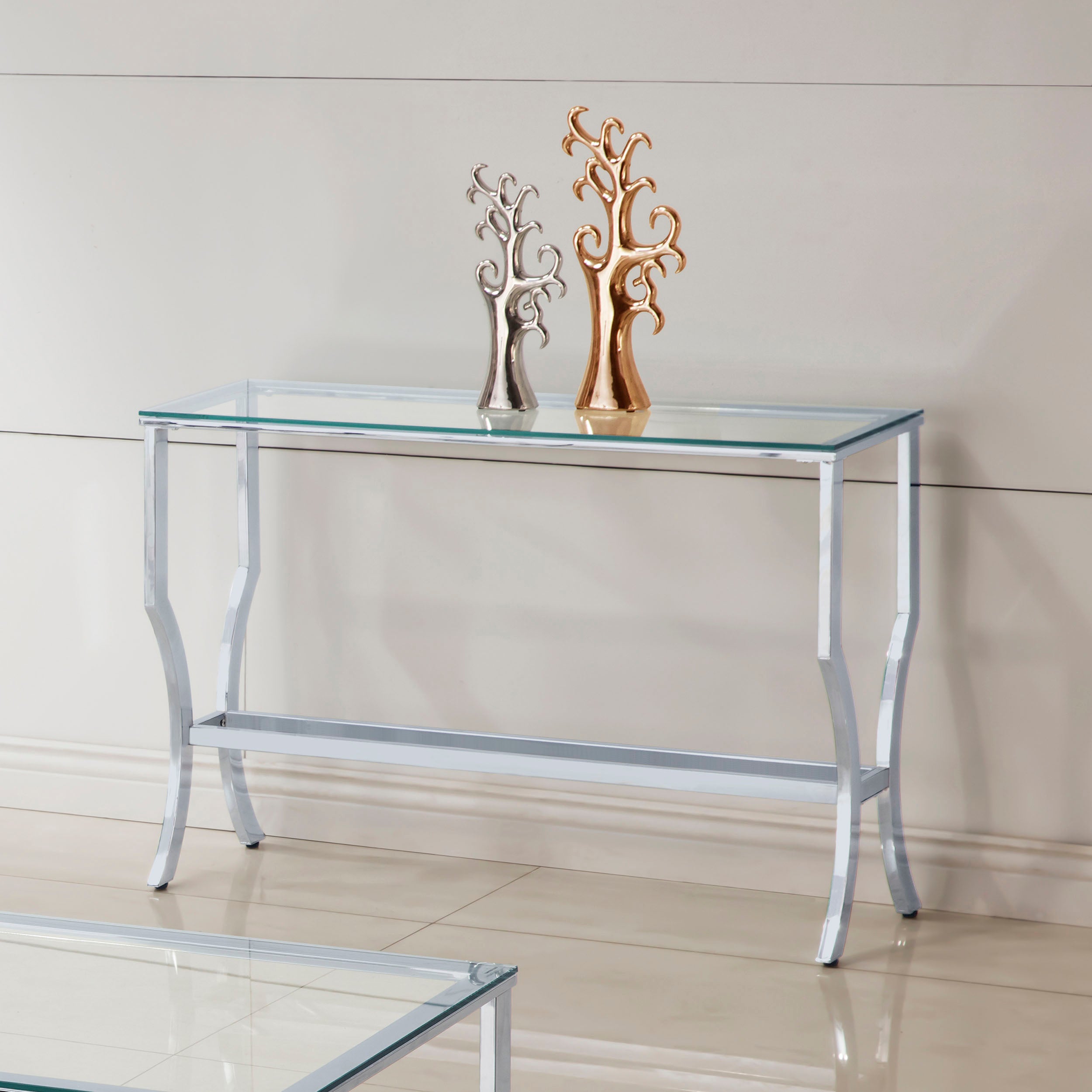 Saide Rectangular Glass Top Entryway Console Table Chrome-CoasterEssence