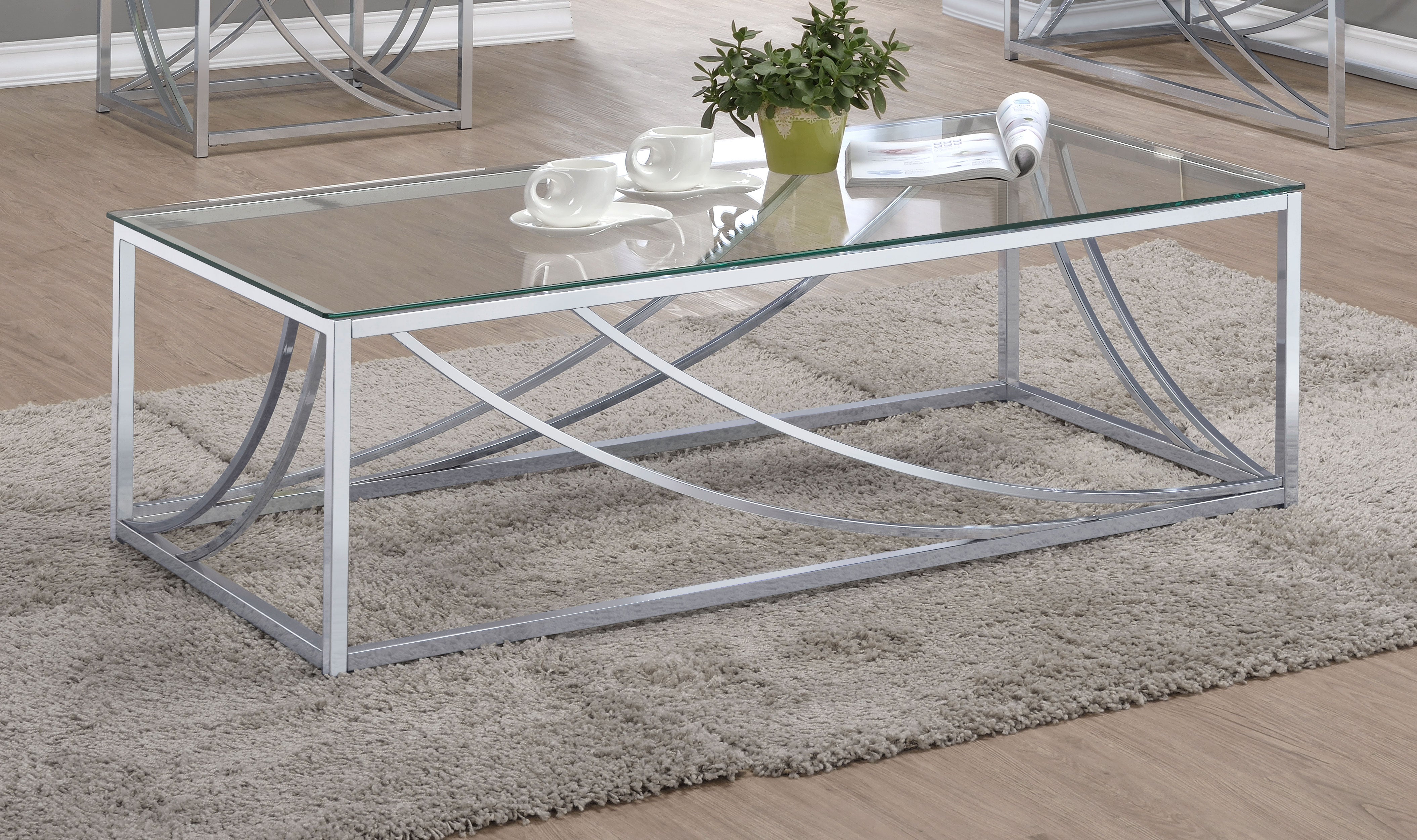 Lille Rectangular Glass Top Coffee Table Chrome-CoasterEssence