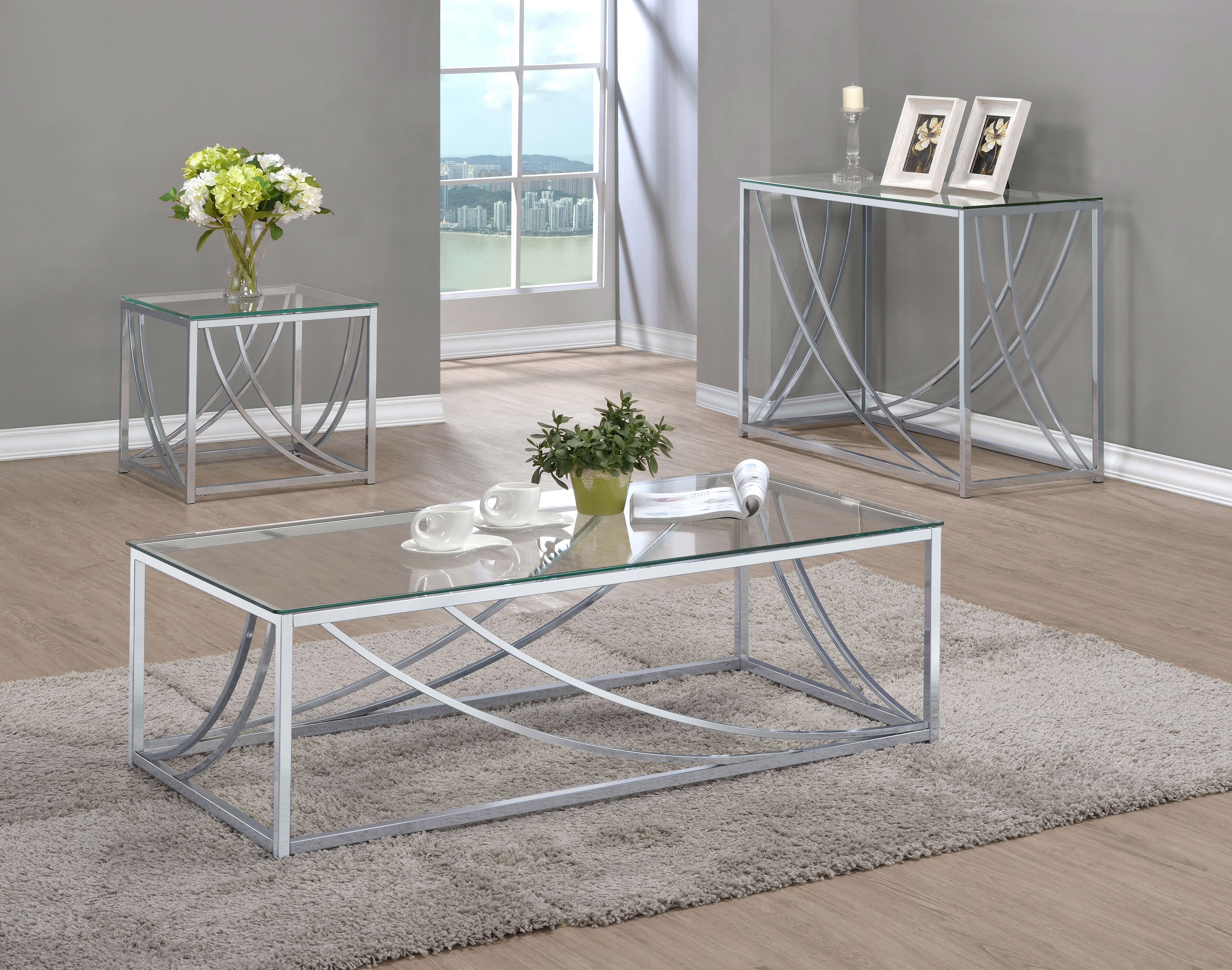 Lille Rectangular Glass Top Coffee Table Chrome-CoasterEssence