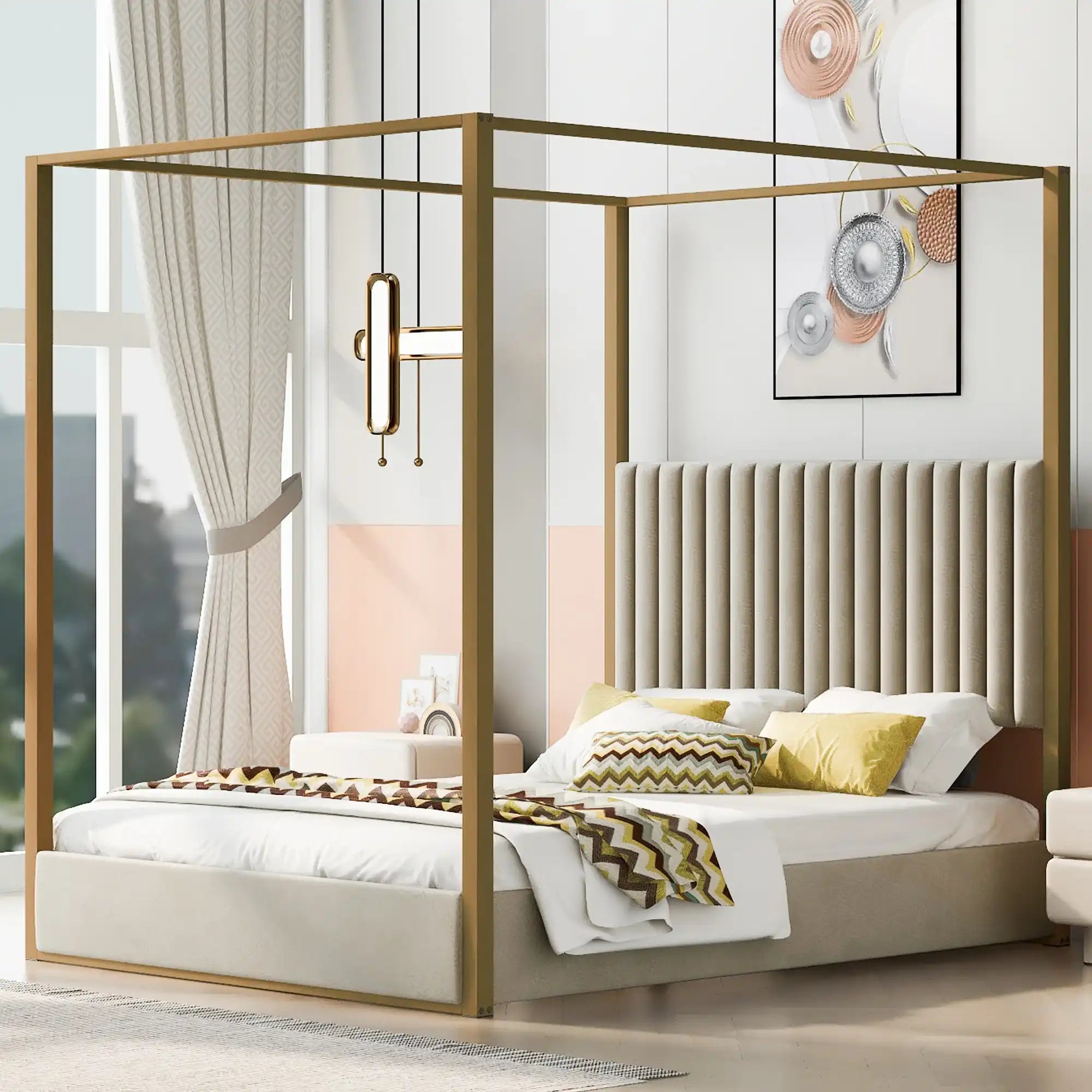 Delilah Queen Size Canopy Platform Bed with Headboard and Metal Frame