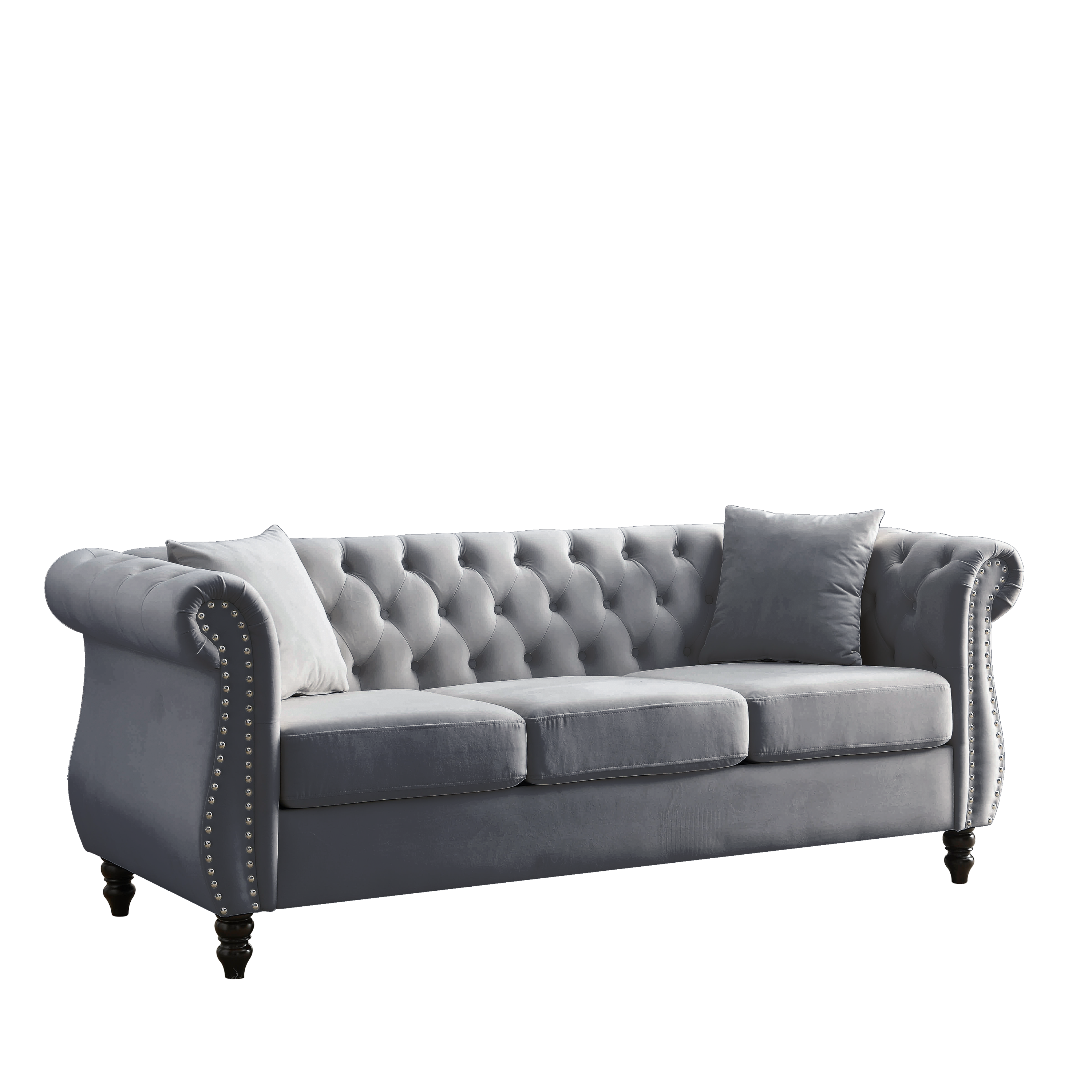 80" Grey Velvet Chesterfield Sofa