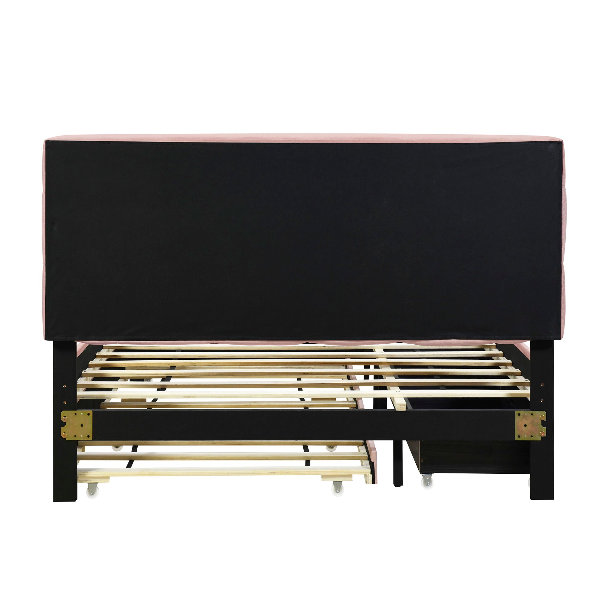 Upholstered Platform Bed With LED Frame, With Trundle And 2 Drawers