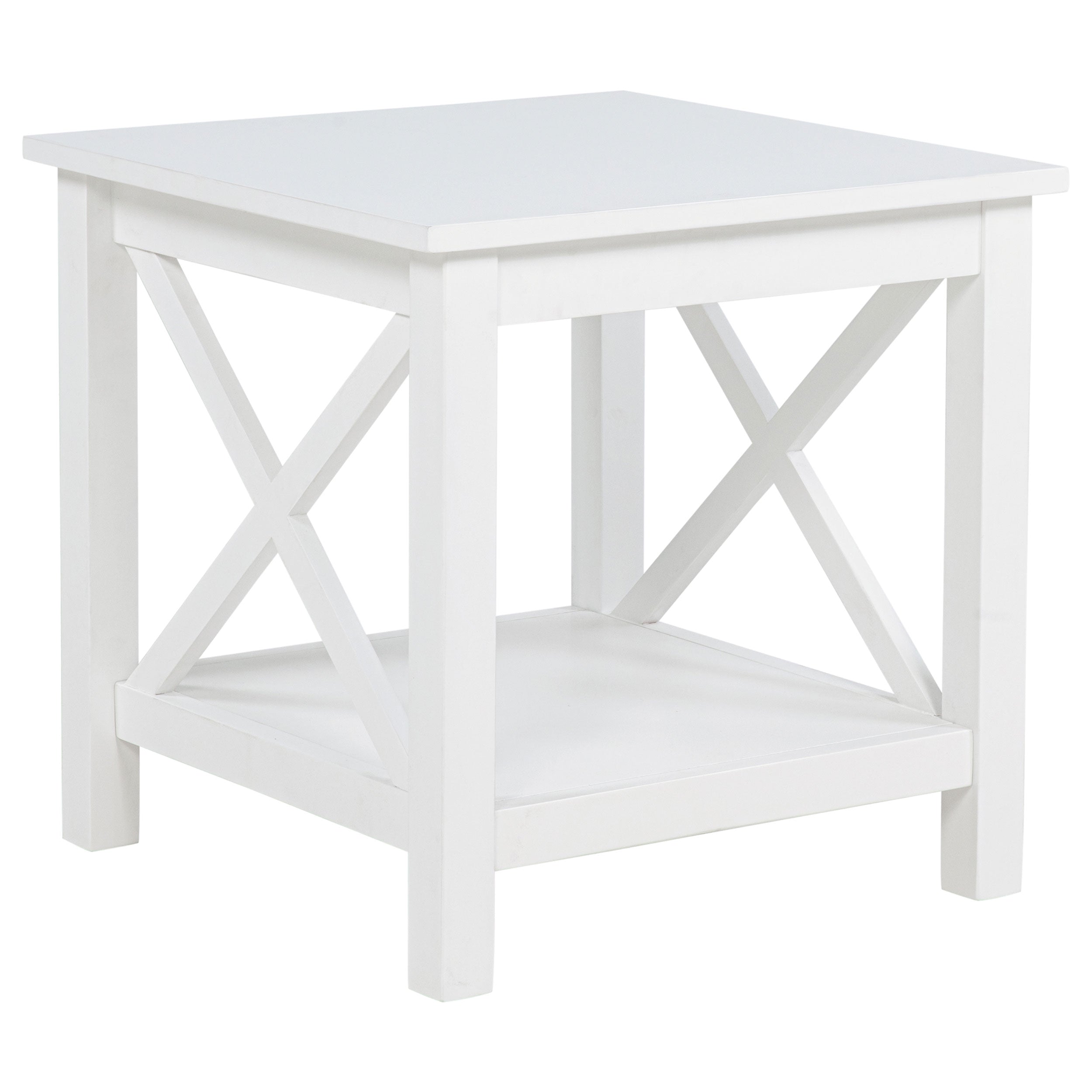 Skyview Square Pine Wood Side End Table with Shelf White-
