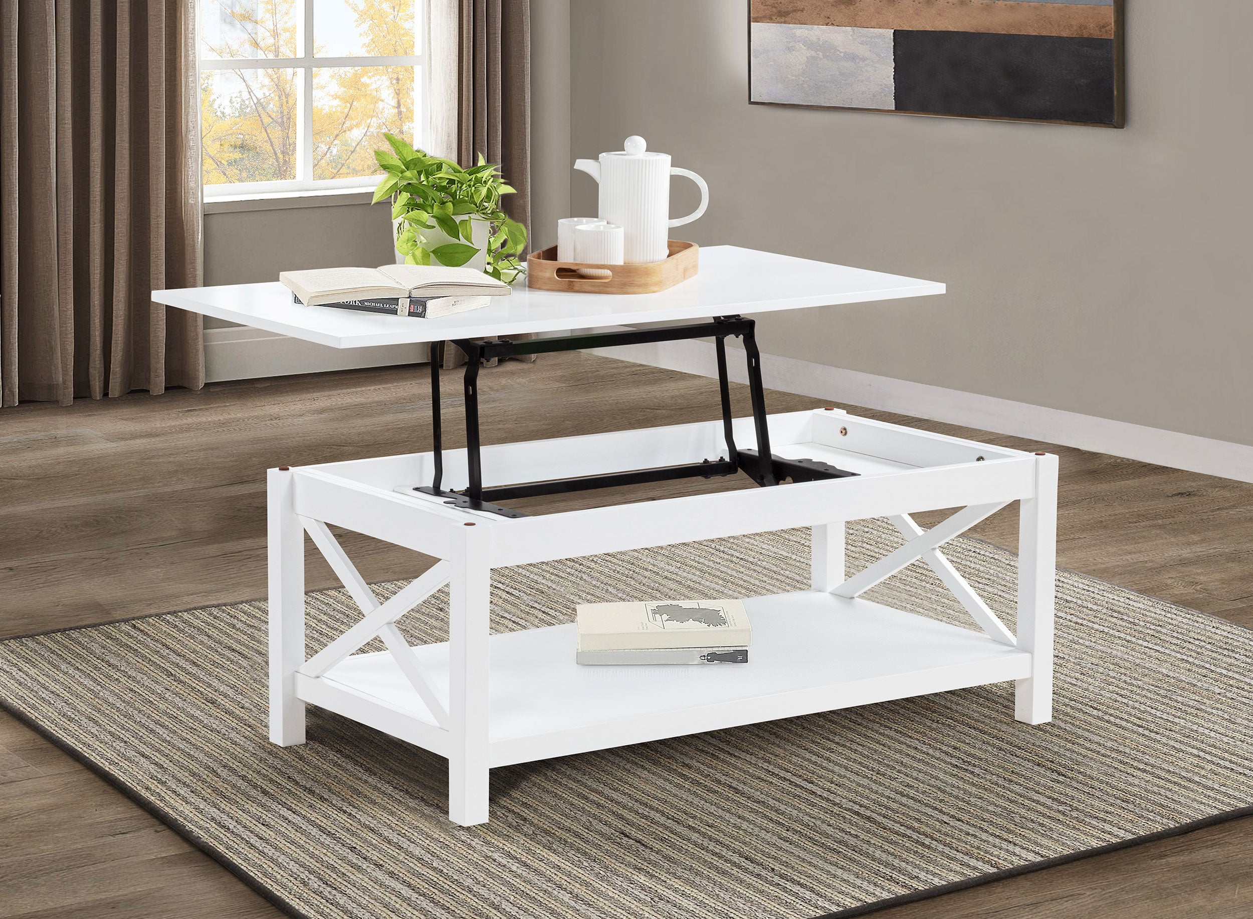 Skyview 44-inch Rectangular Lift Top Coffee Table White-