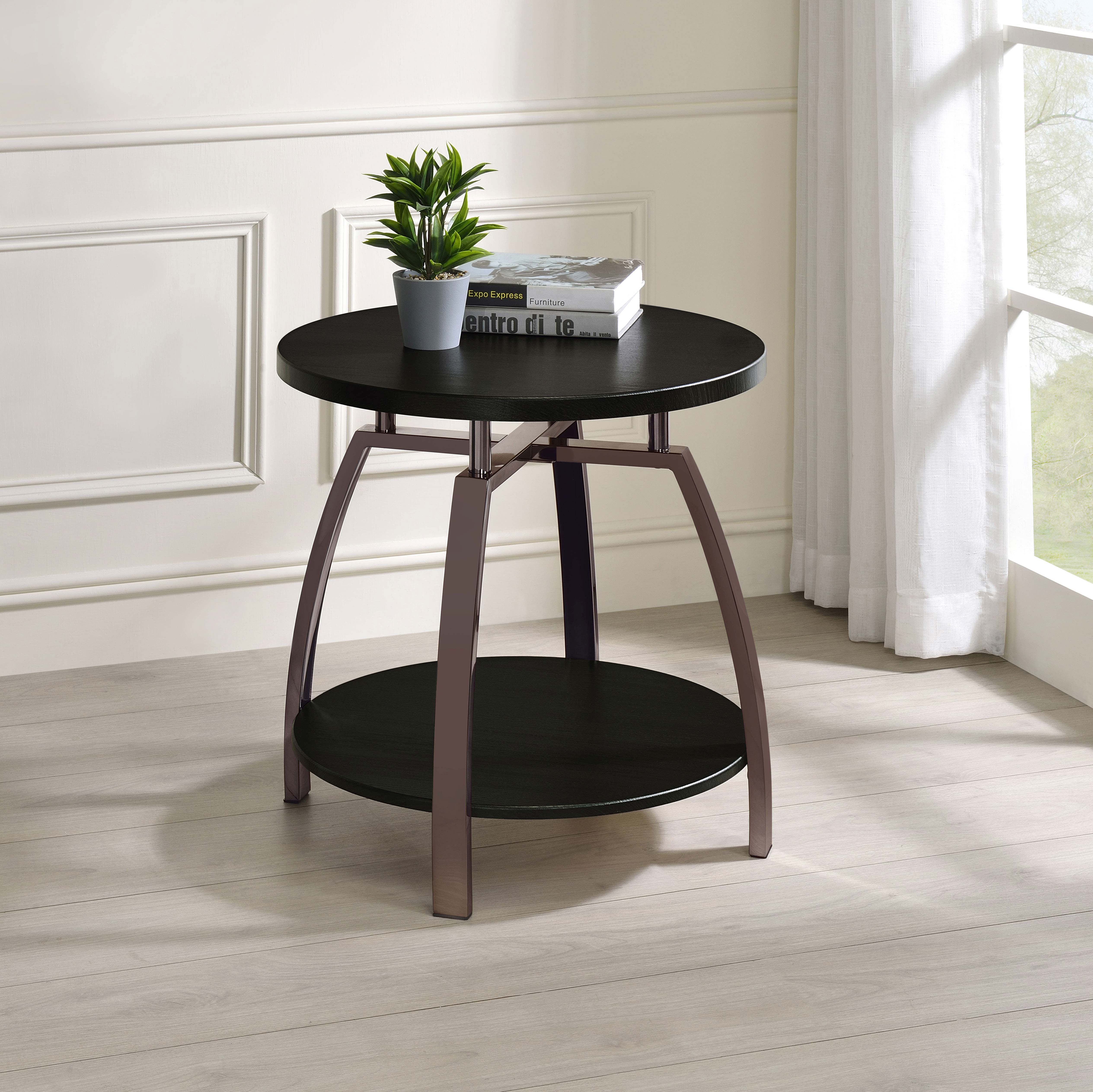 Dacre Round Engineered Wood Top Side End Table Dark Charcoal-CoasterEssence