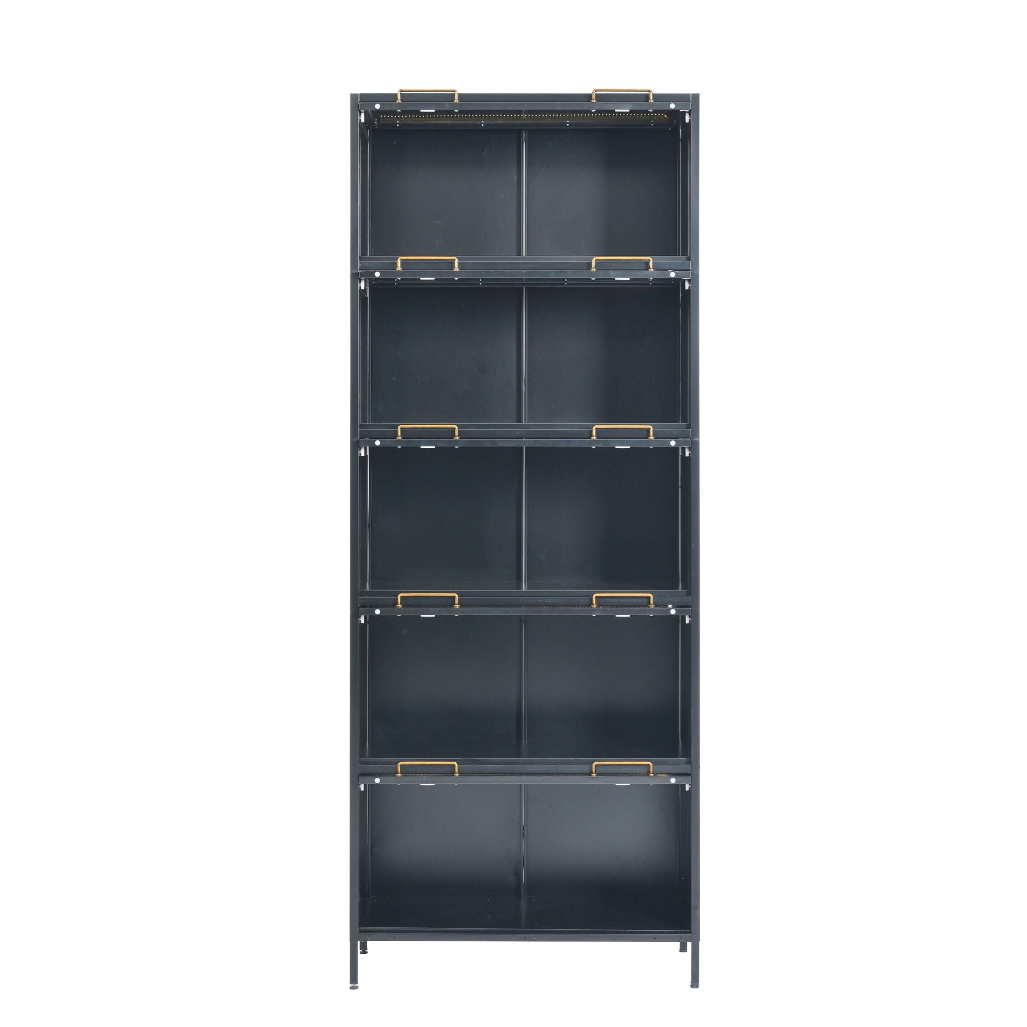 Modern Steel Display Cabinet With Glass Doors And LED Lights, 5 Tier Steel Barrister Bookcase For Home Or Office - Black - Best Buy Furniture