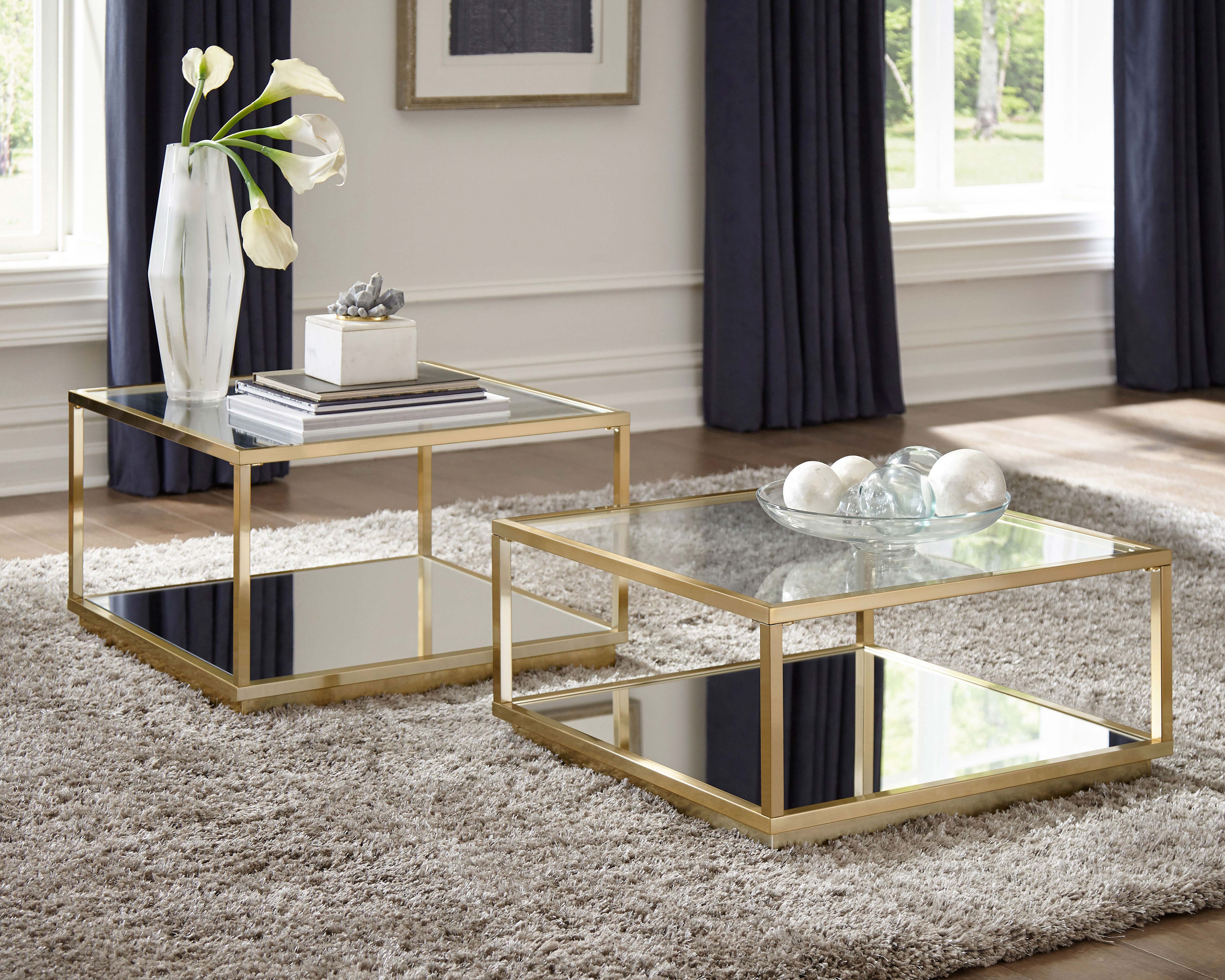 Renee 2-piece Square Coffee Table Set Rose Brass-CoasterElevations