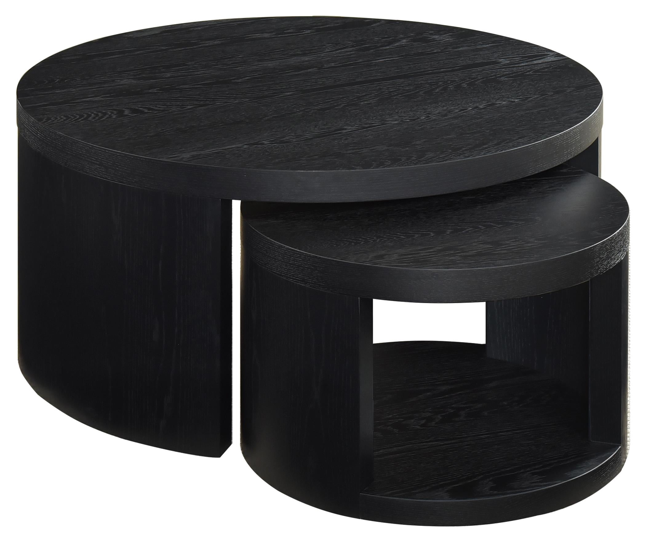 Sweeney 2-piece Round Wood Occasional Nesting Table Set Black-