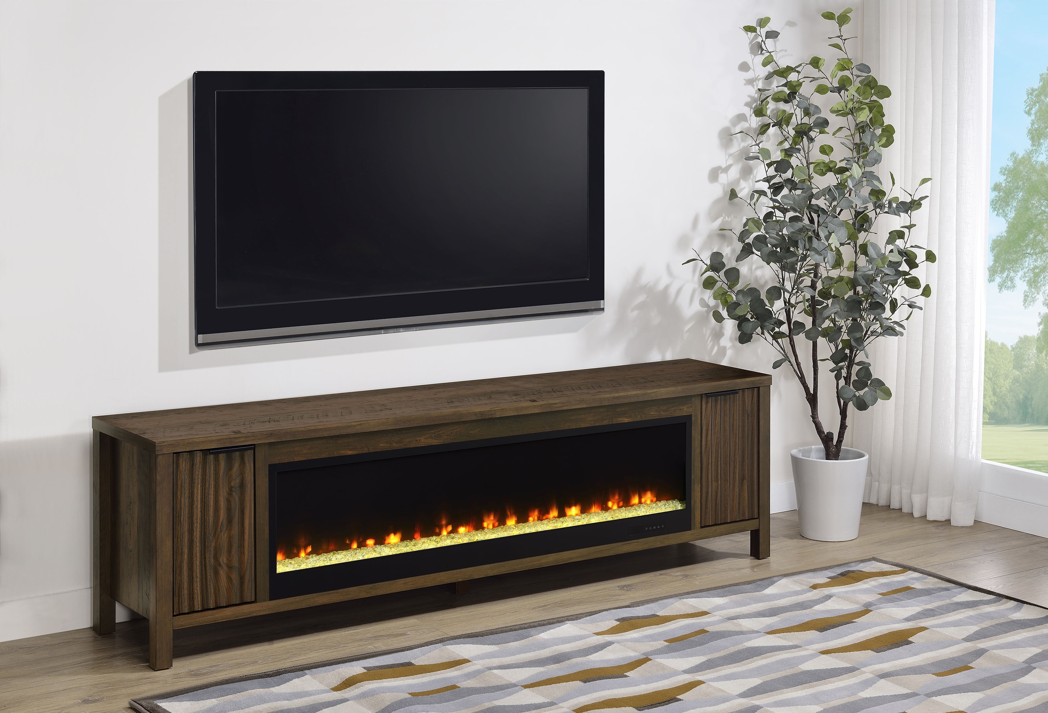 Carey 79-inch TV Stand Fireplace Media Console Dark Pine-