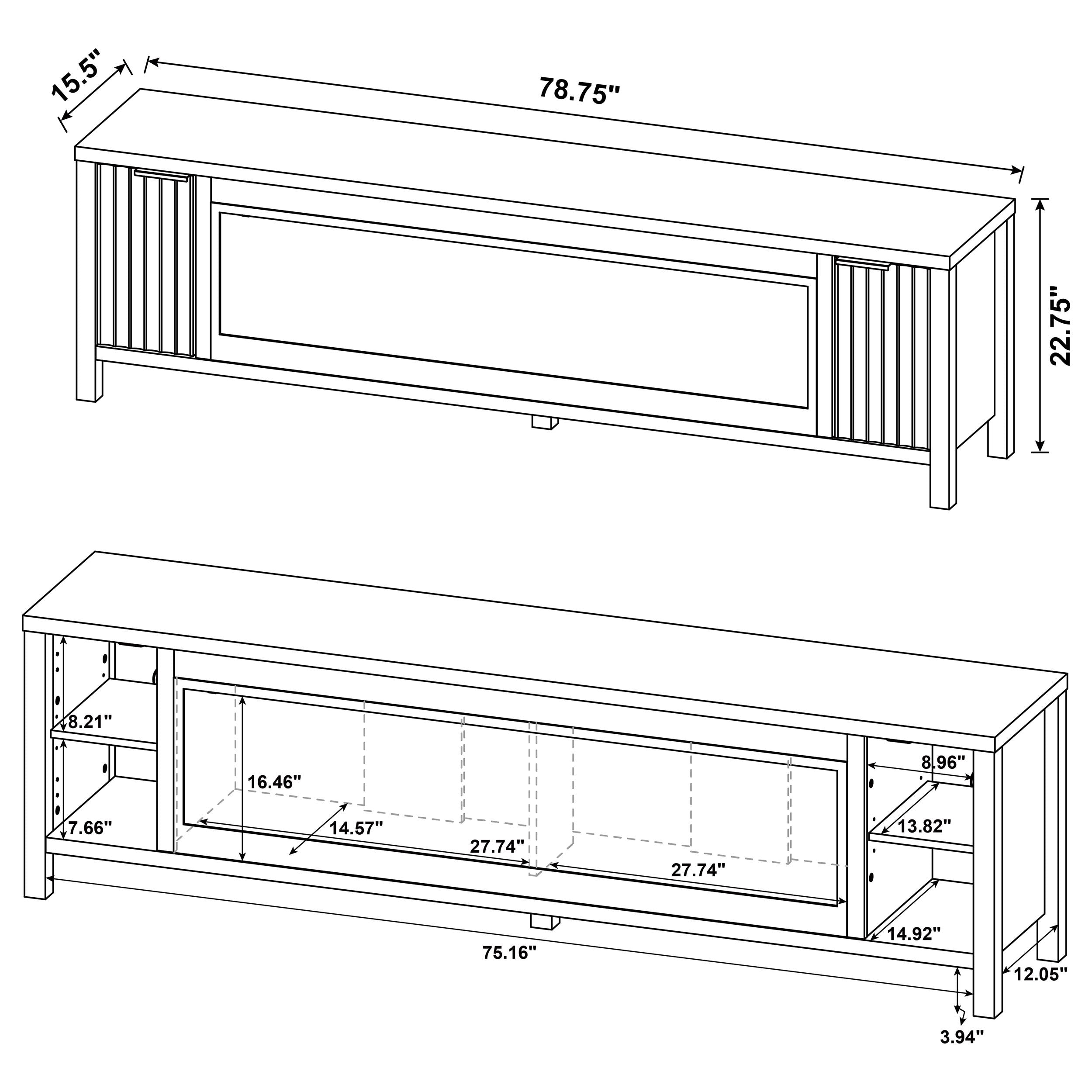 Carey 79-inch TV Stand Fireplace Media Console Dark Pine-