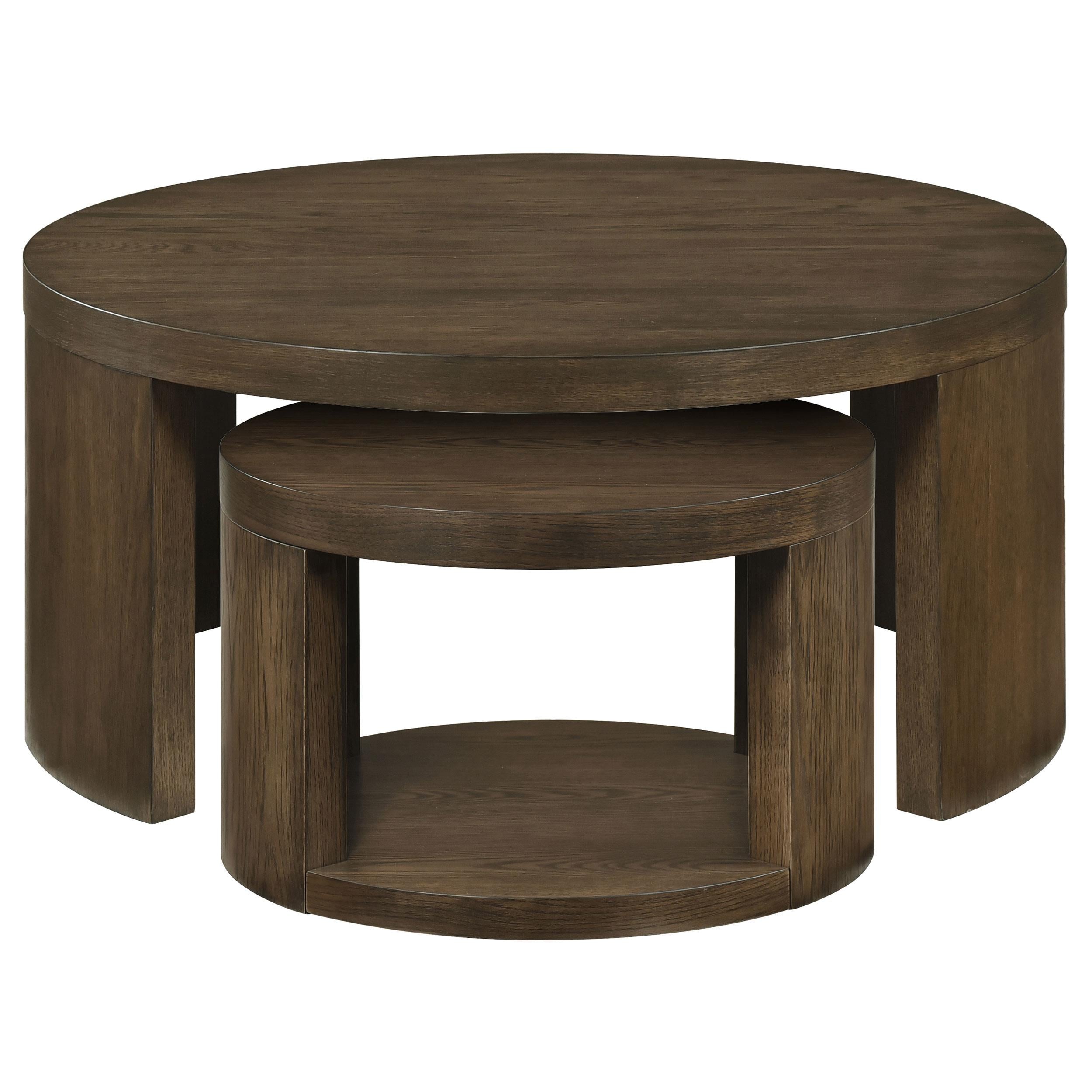 Sweeney 2-piece Round Wood Occasional Nesting Table Set Dark Walnut-