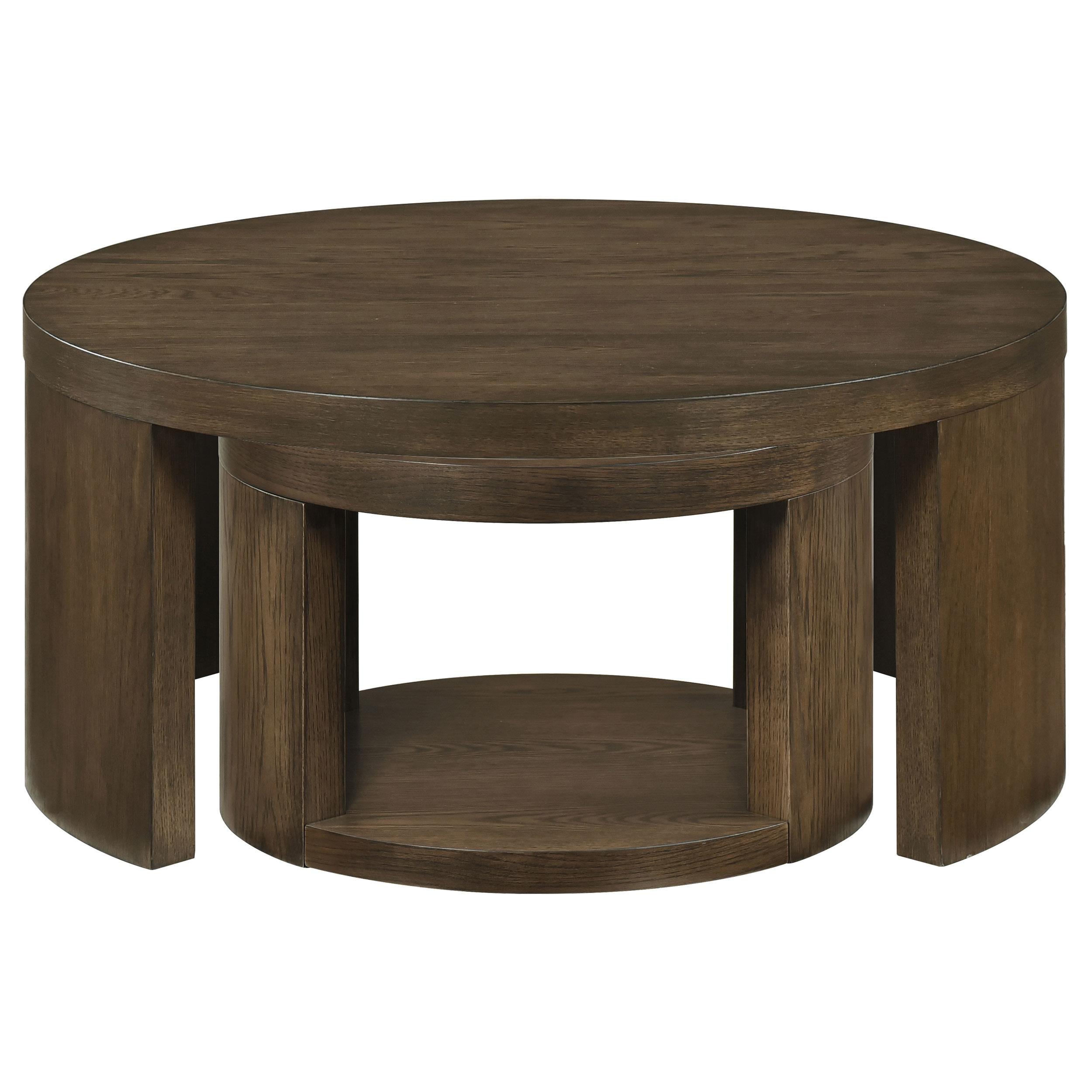 Sweeney 2-piece Round Wood Occasional Nesting Table Set Dark Walnut-
