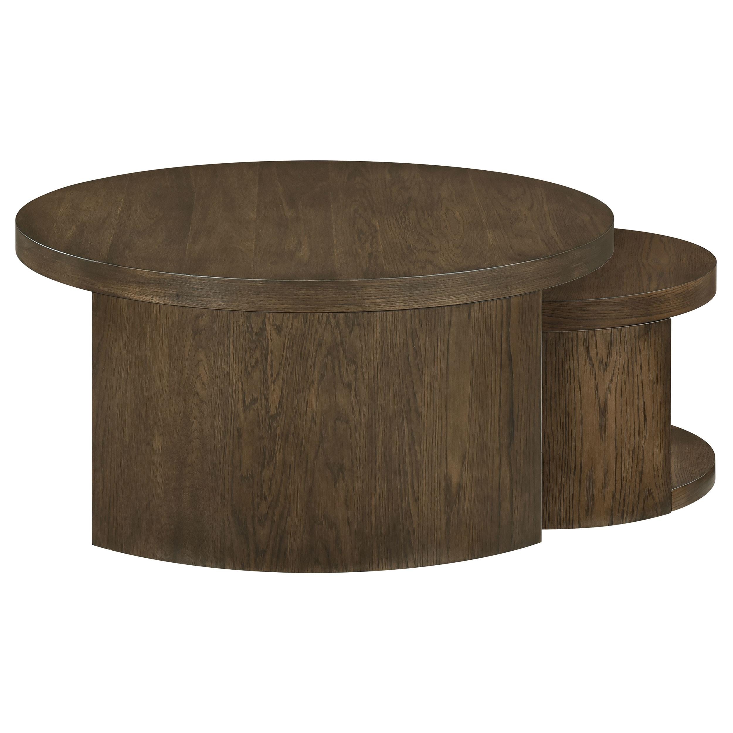 Sweeney 2-piece Round Wood Occasional Nesting Table Set Dark Walnut-