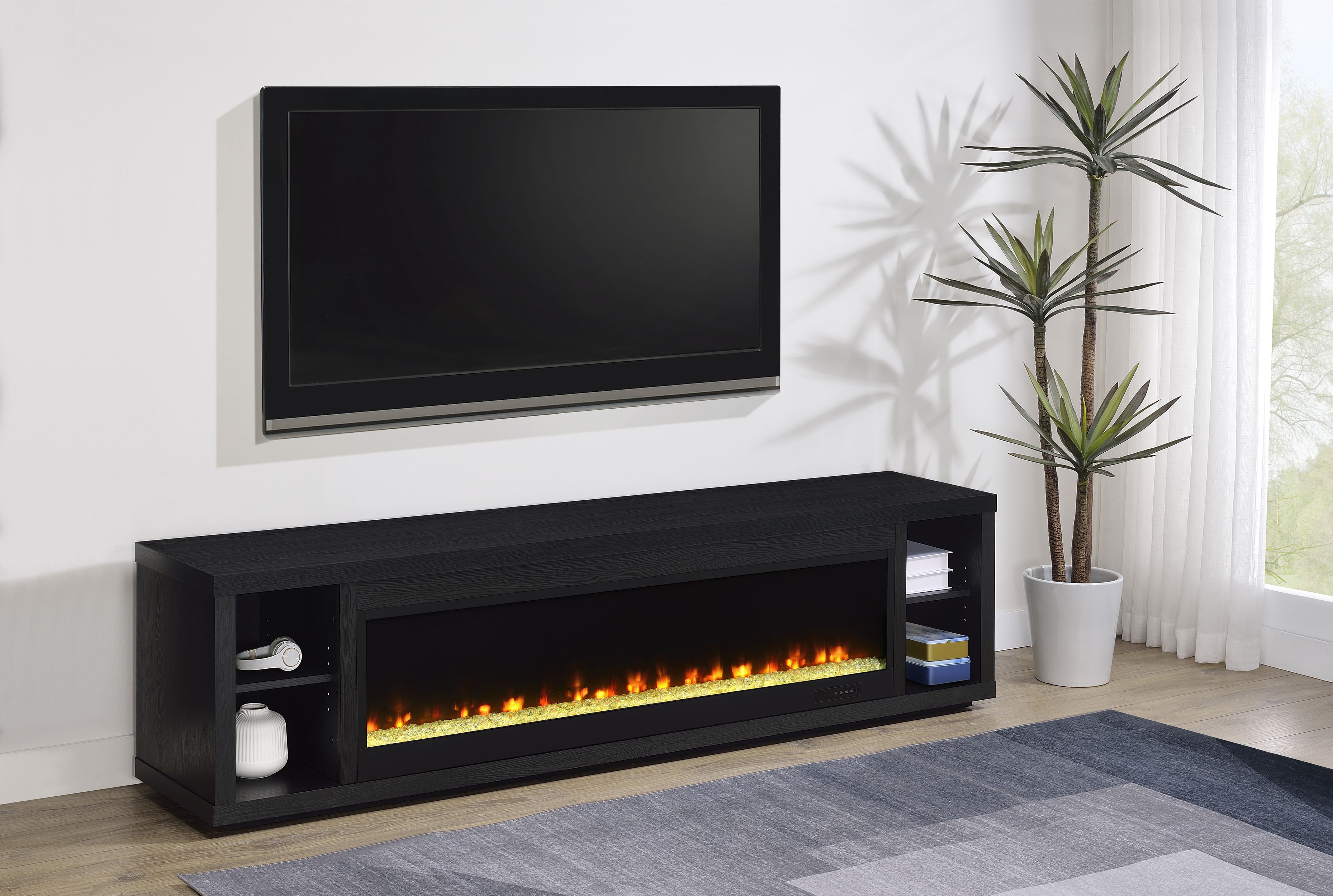 Deiter 79-inch TV Stand Fireplace Media Console Black-