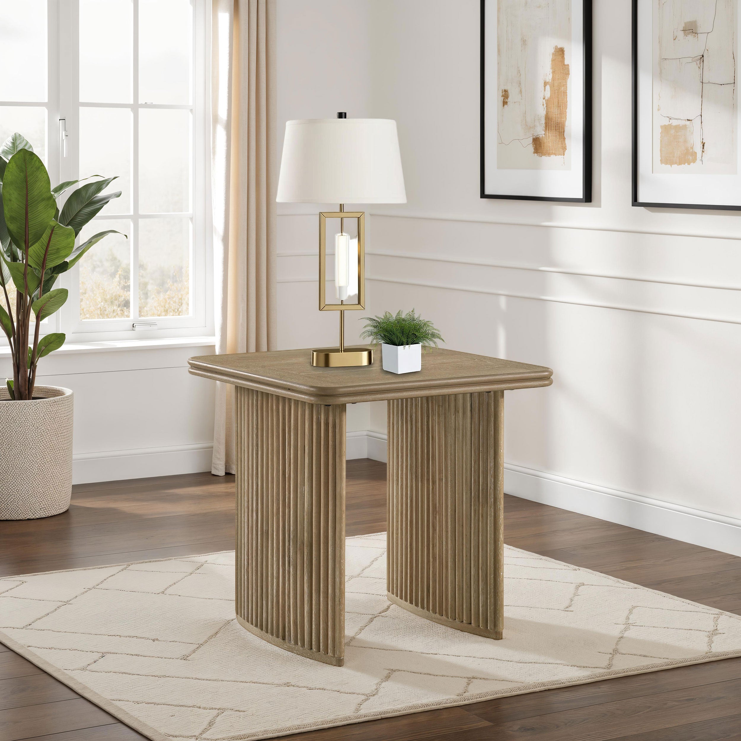 Adina Square Wood Side End Table Distressed Light Brown-