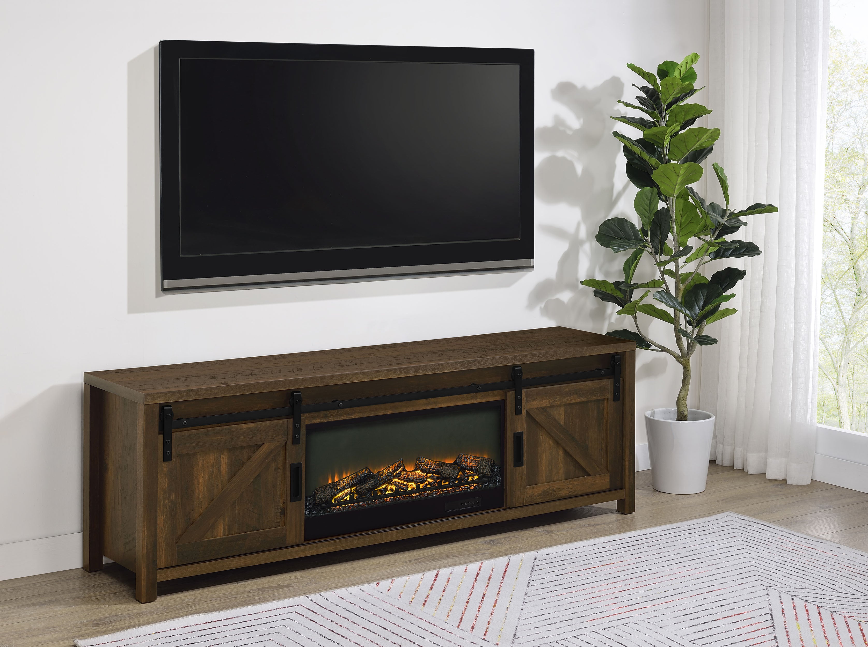 Enfield 71-inch TV Stand Fireplace Media Console Dark Pine-