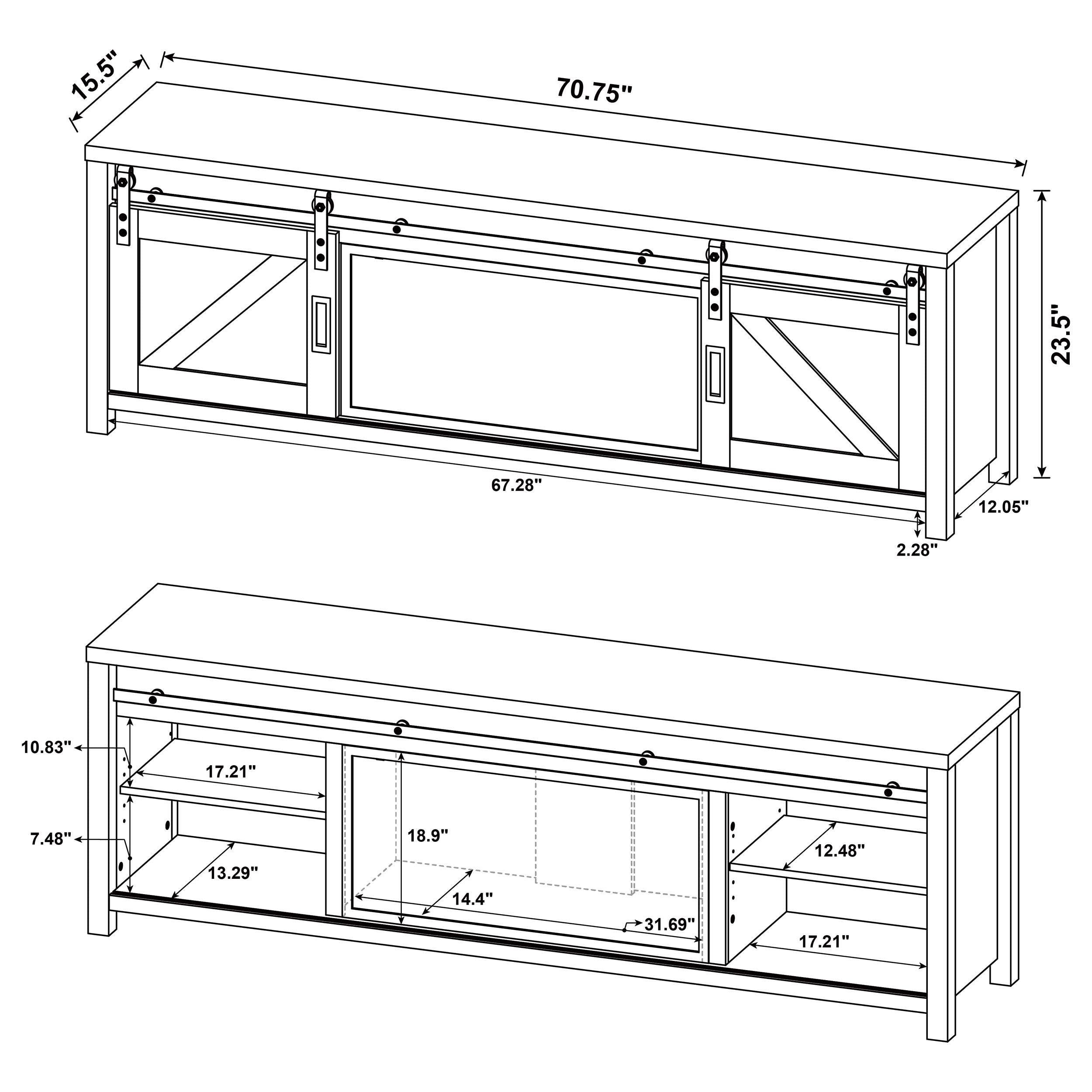 Enfield 71-inch TV Stand Fireplace Media Console Dark Pine-
