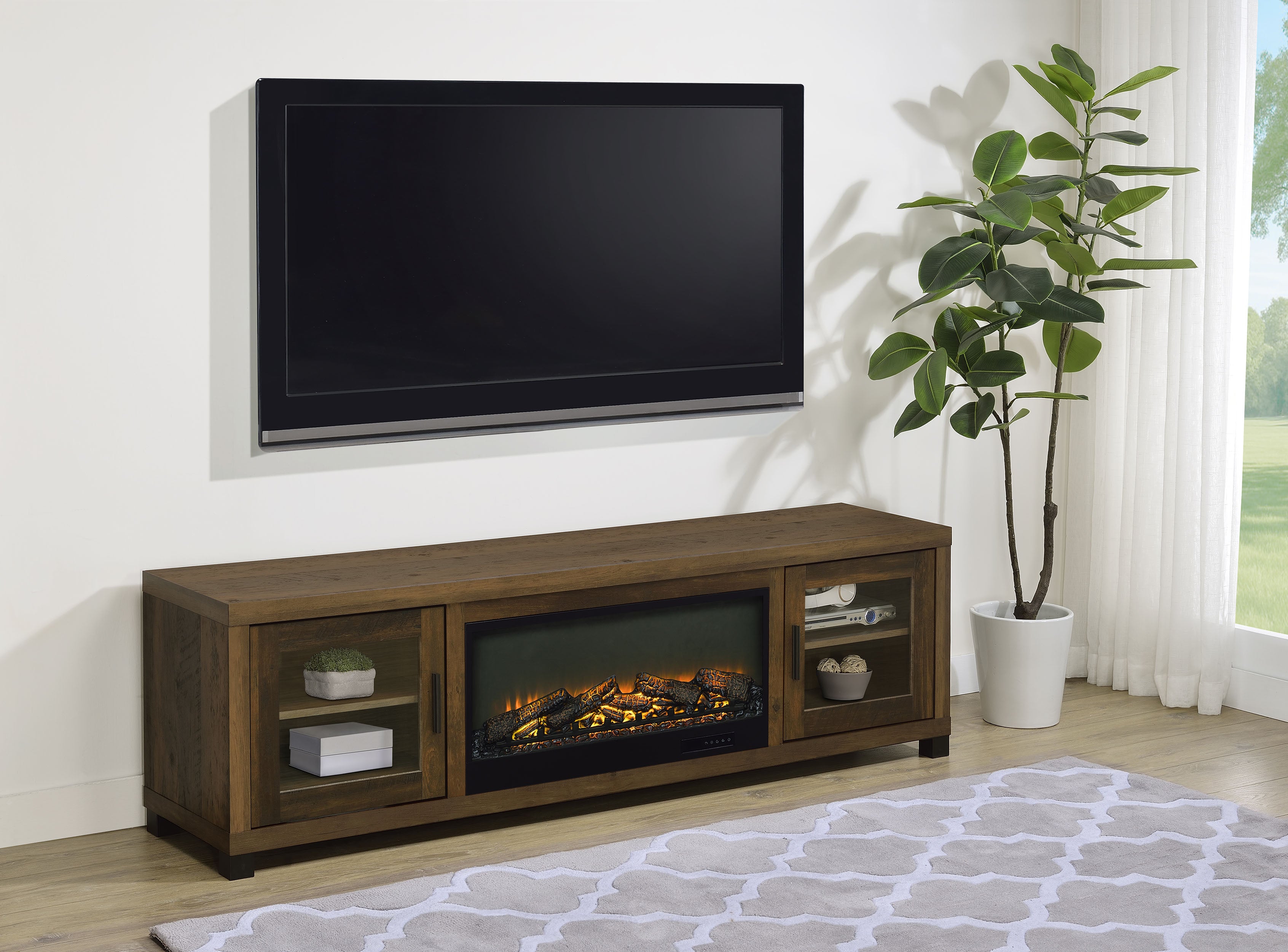 Havering 71-inch TV Stand Fireplace Media Console Dark Pine-