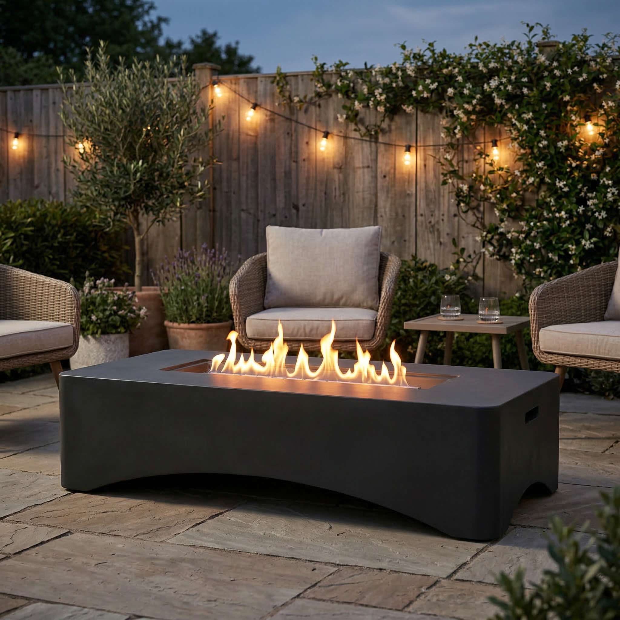 56" Propane Fire Pit Table, Rectangular Outdoor Gas Fire Pit