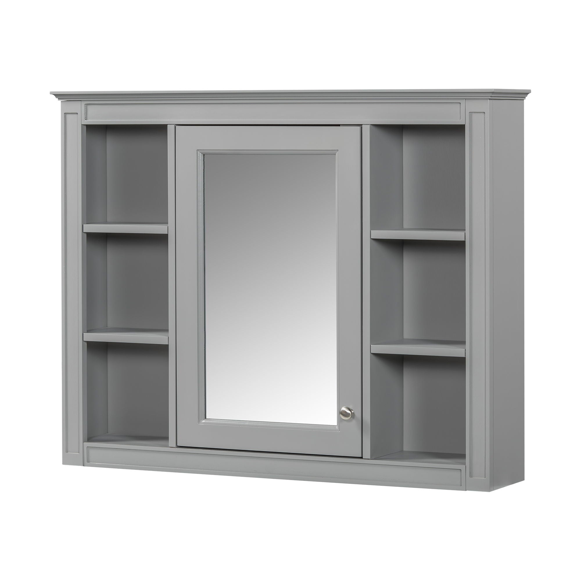 Wall Mounted Medicine Cabinet With Mirror, Storage Cabinet Featuring 6 Open Shelves And Adjustable Interior
