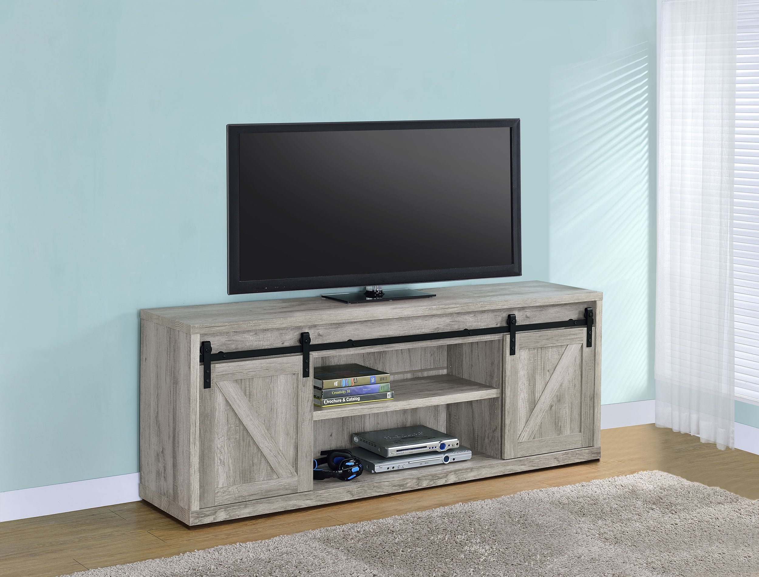 Brockton 2-door Engineered Wood 71-inch TV Stand Grey Driftwood-CoasterEssence