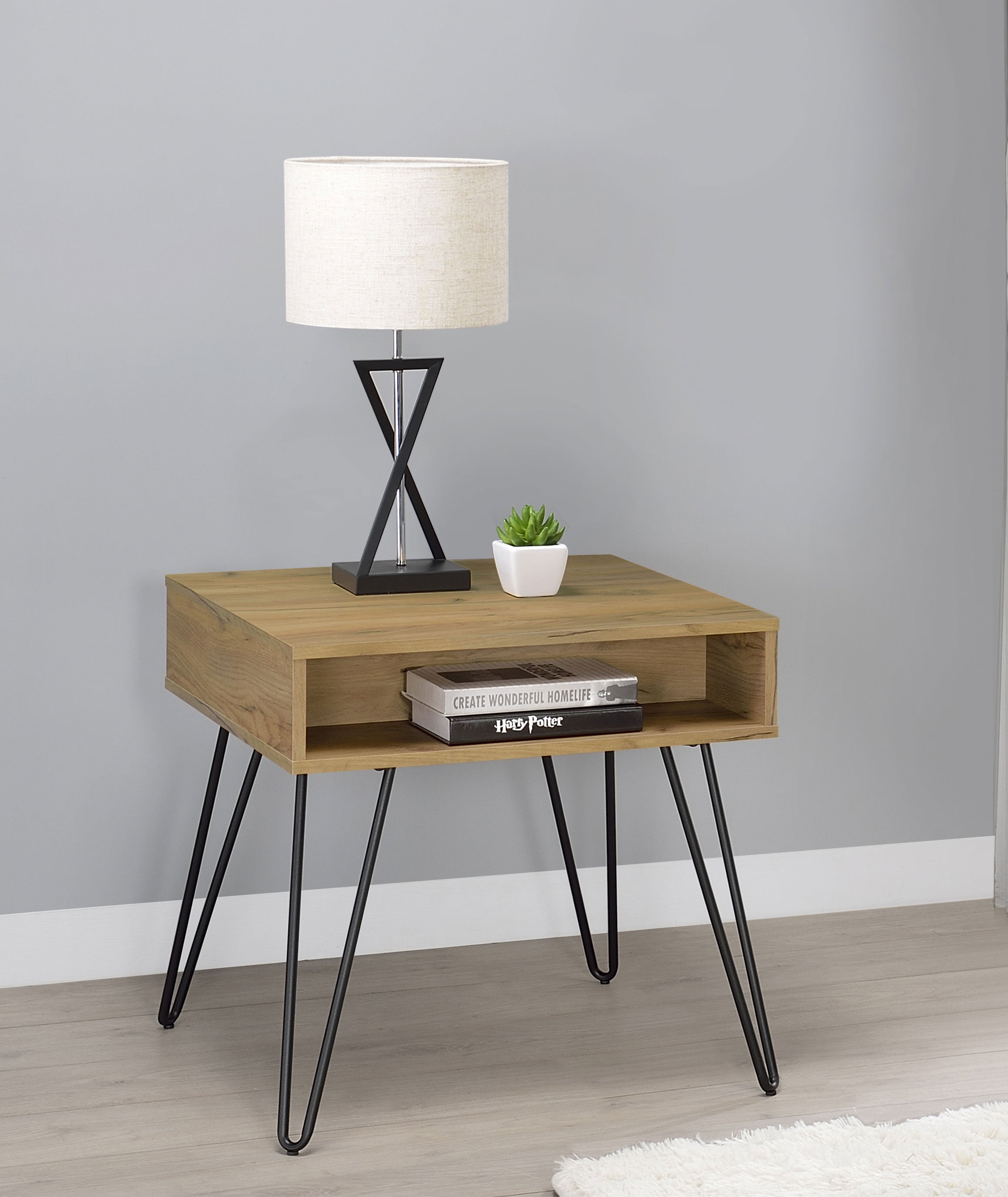 Fanning Engineered Wood Side End Table Golden Oak-CoasterEssence