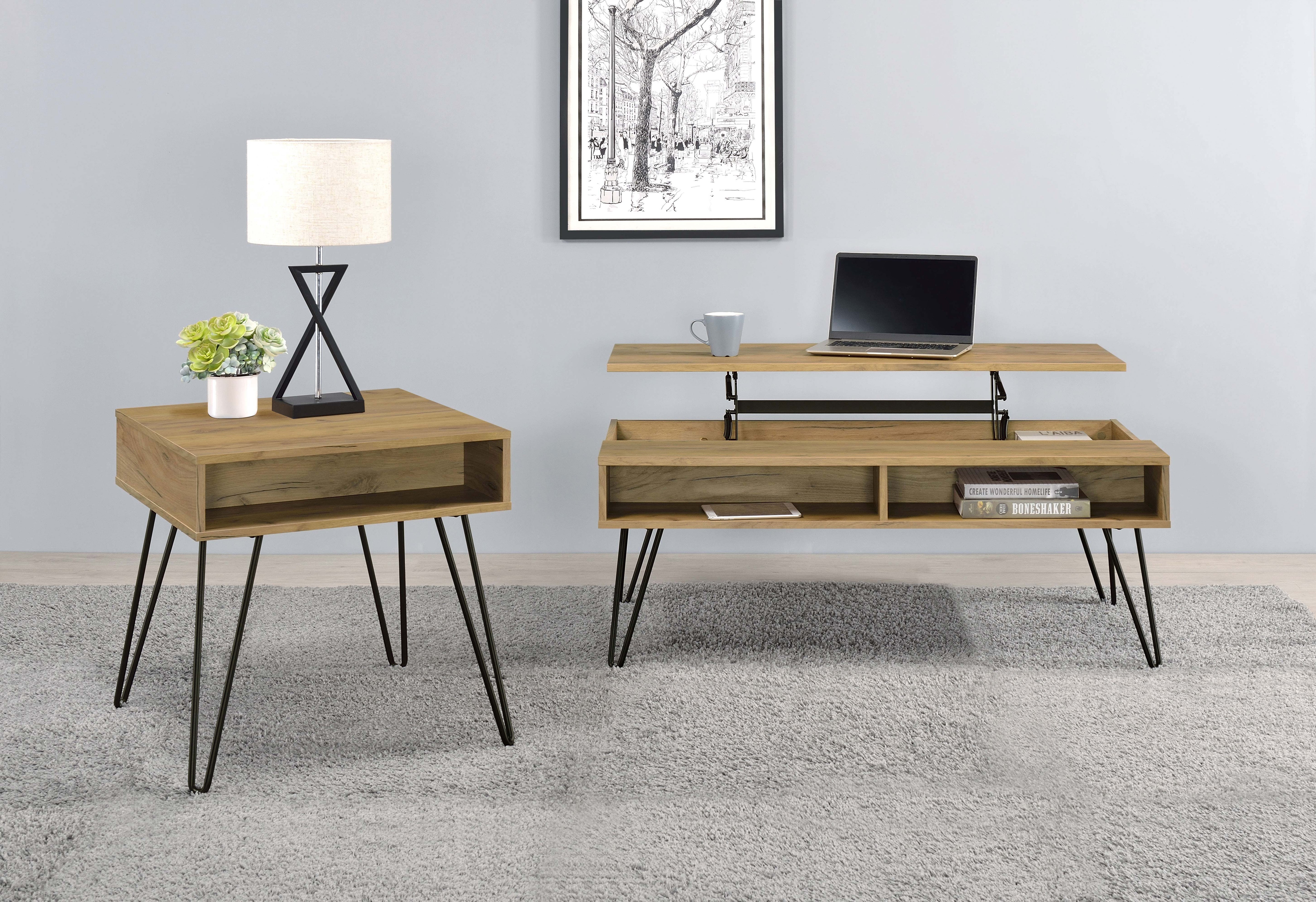 Fanning Engineered Wood Side End Table Golden Oak-CoasterEssence