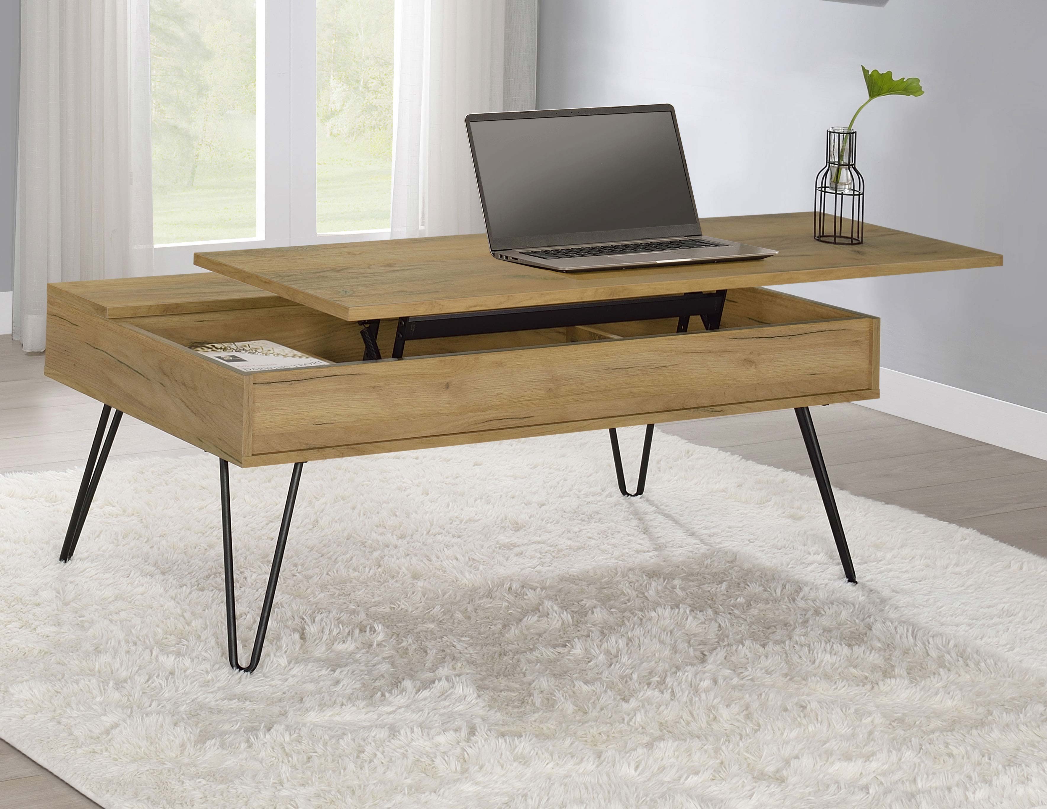Fanning Engineered Wood Lift Top Coffee Table Golden Oak-CoasterEssence