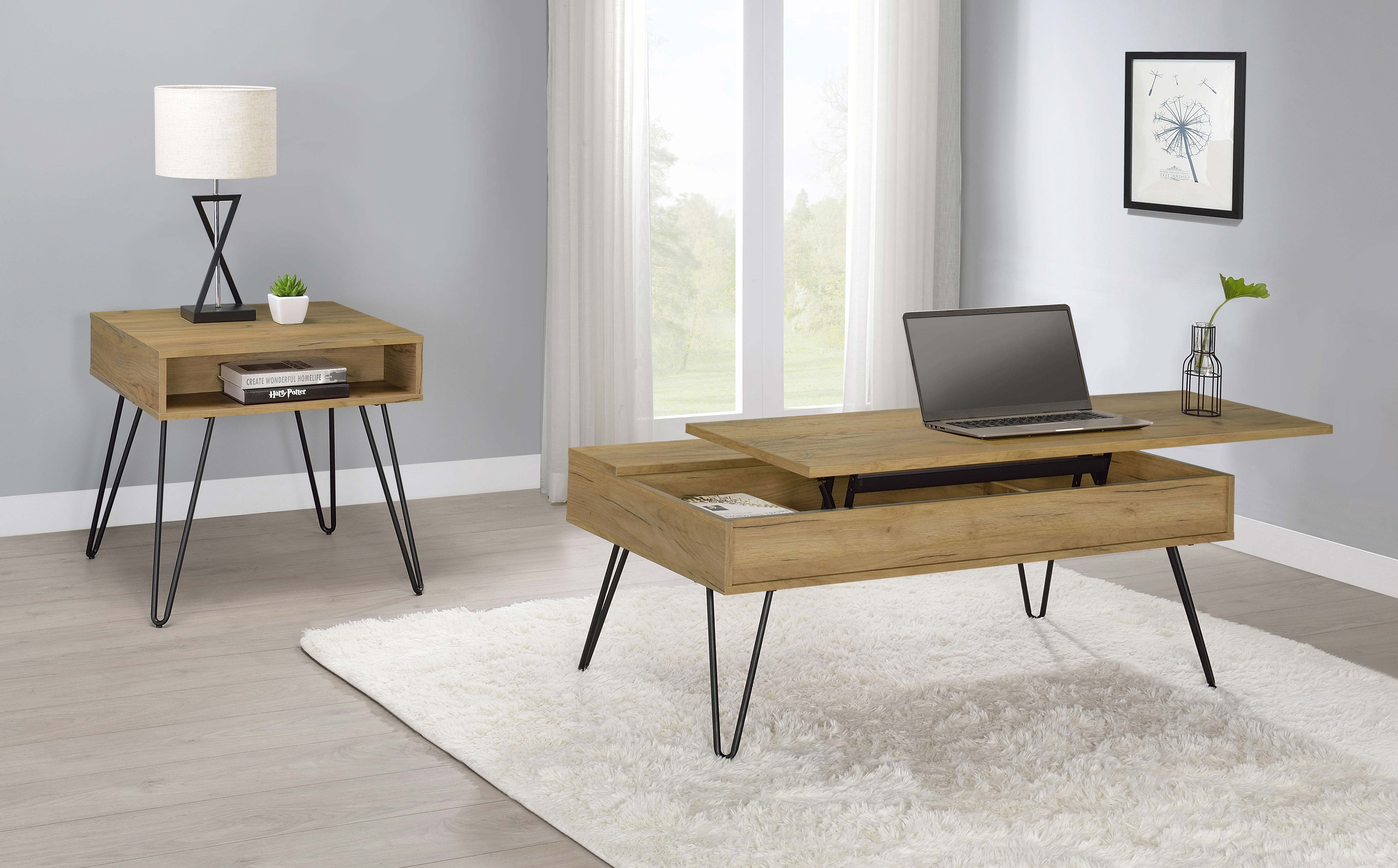 Fanning Engineered Wood Lift Top Coffee Table Golden Oak-CoasterEssence