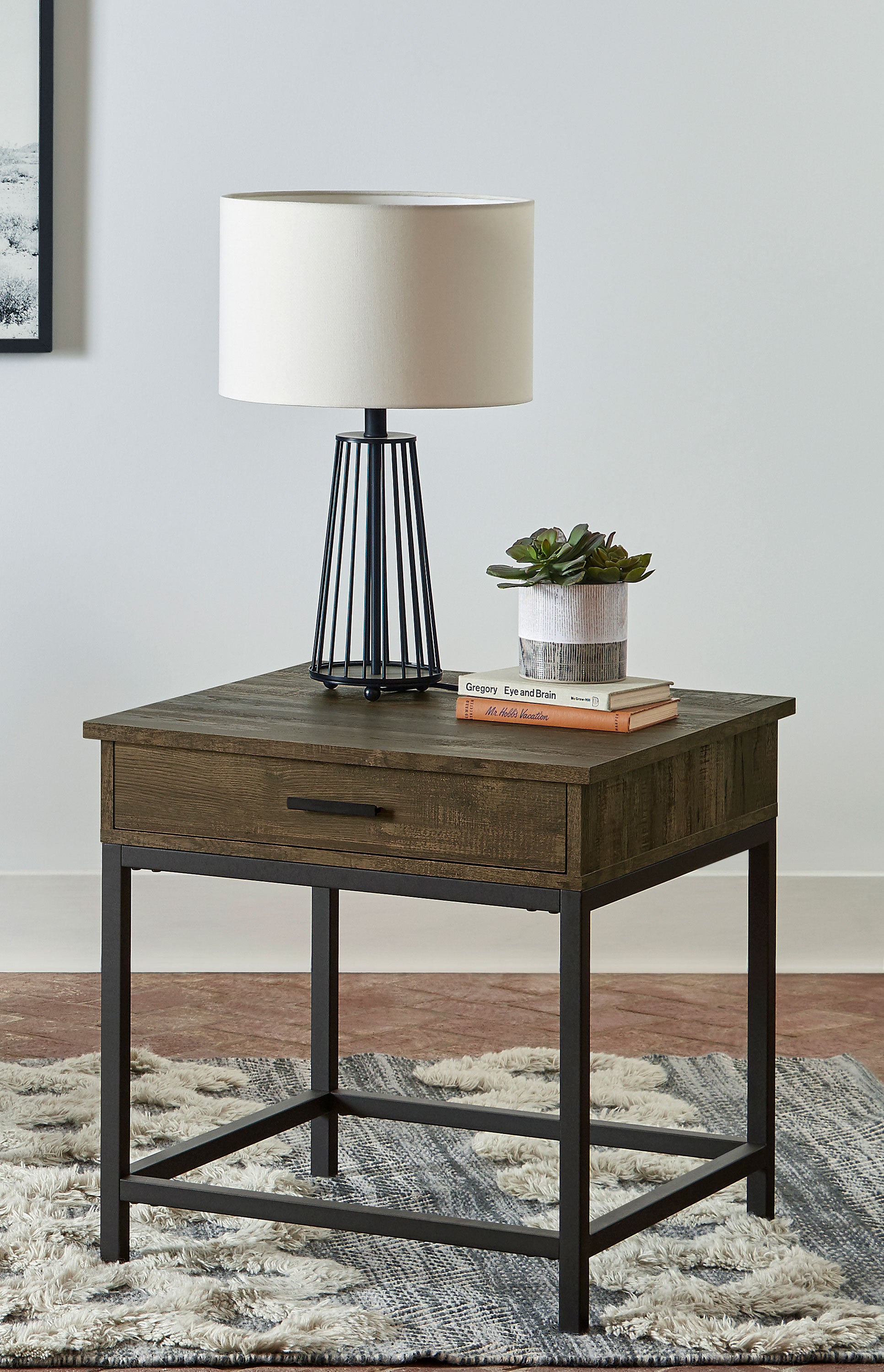Byers 1-drawer Square Engineered Wood End Table Brown Oak-CoasterEssence