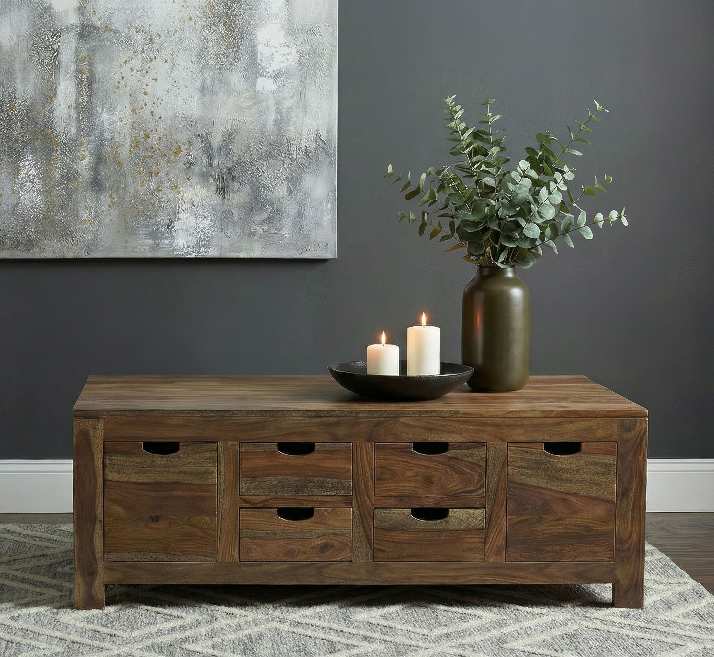 Esther 6-drawer Solid Wood Coffee Table Natural Sheesham-CoasterElevations