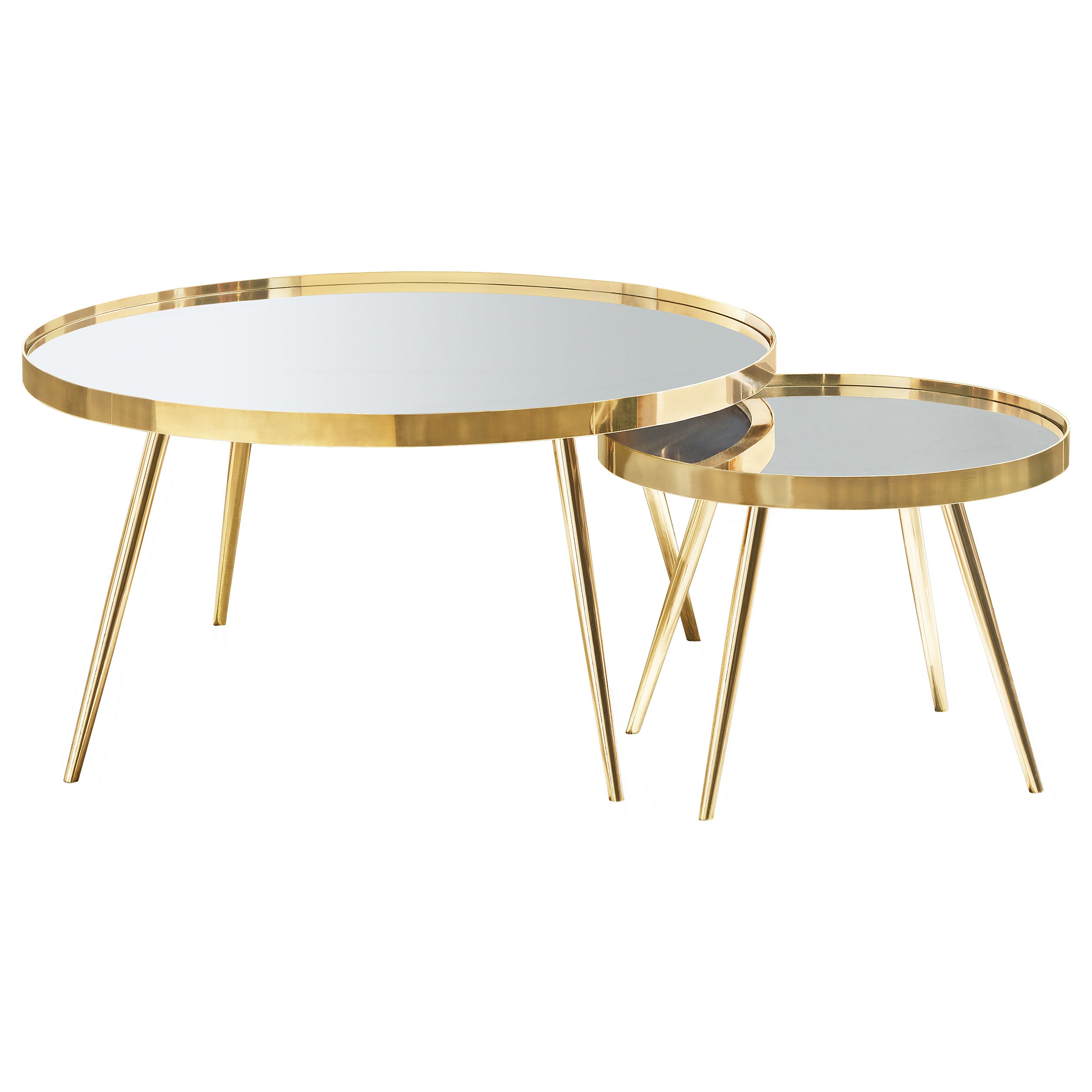 Kaelyn 2-piece Round Mirror Top Nesting Coffee Table Gold-CoasterEssence