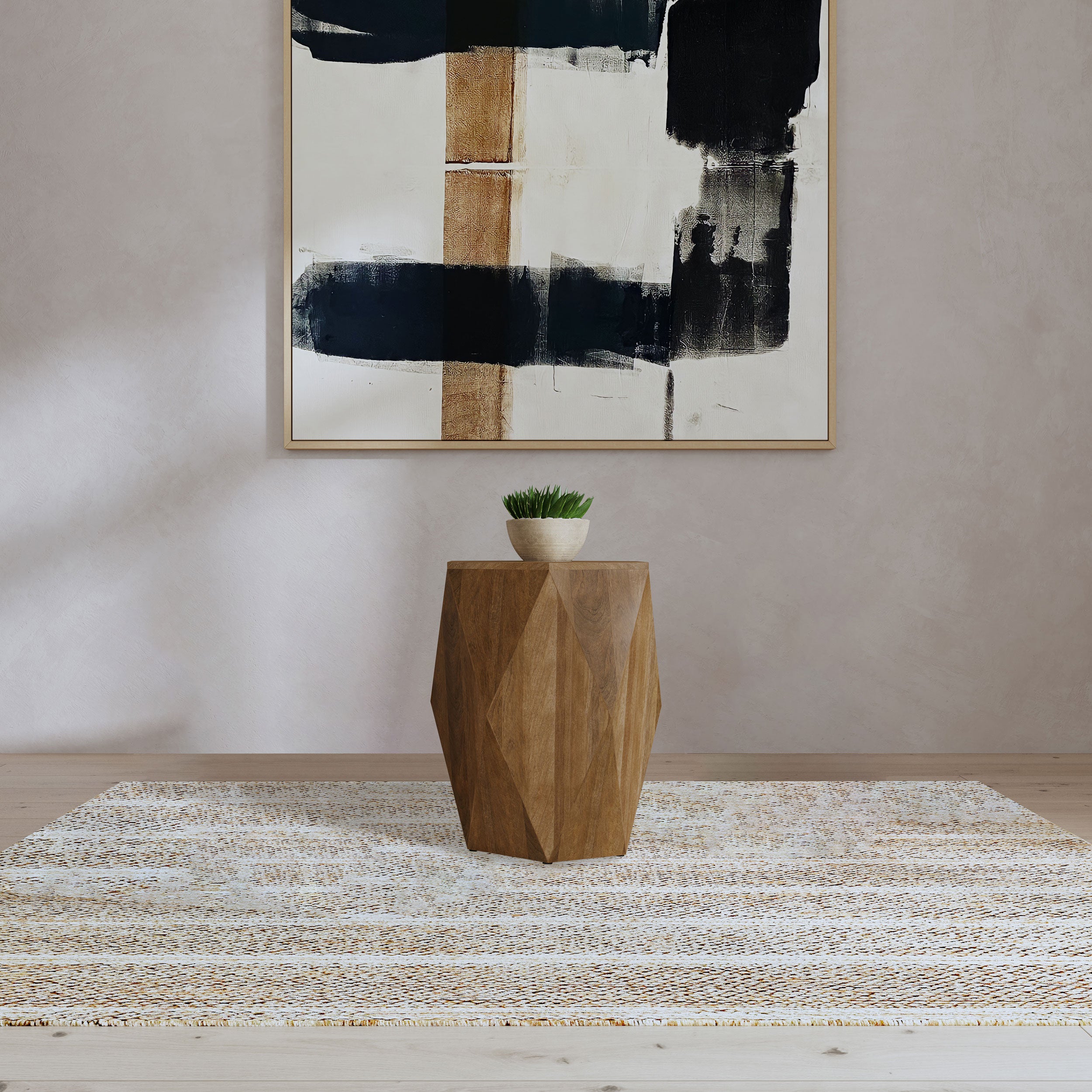 Zalika Hexagonal Solid Mango Wood End Table Natural-
