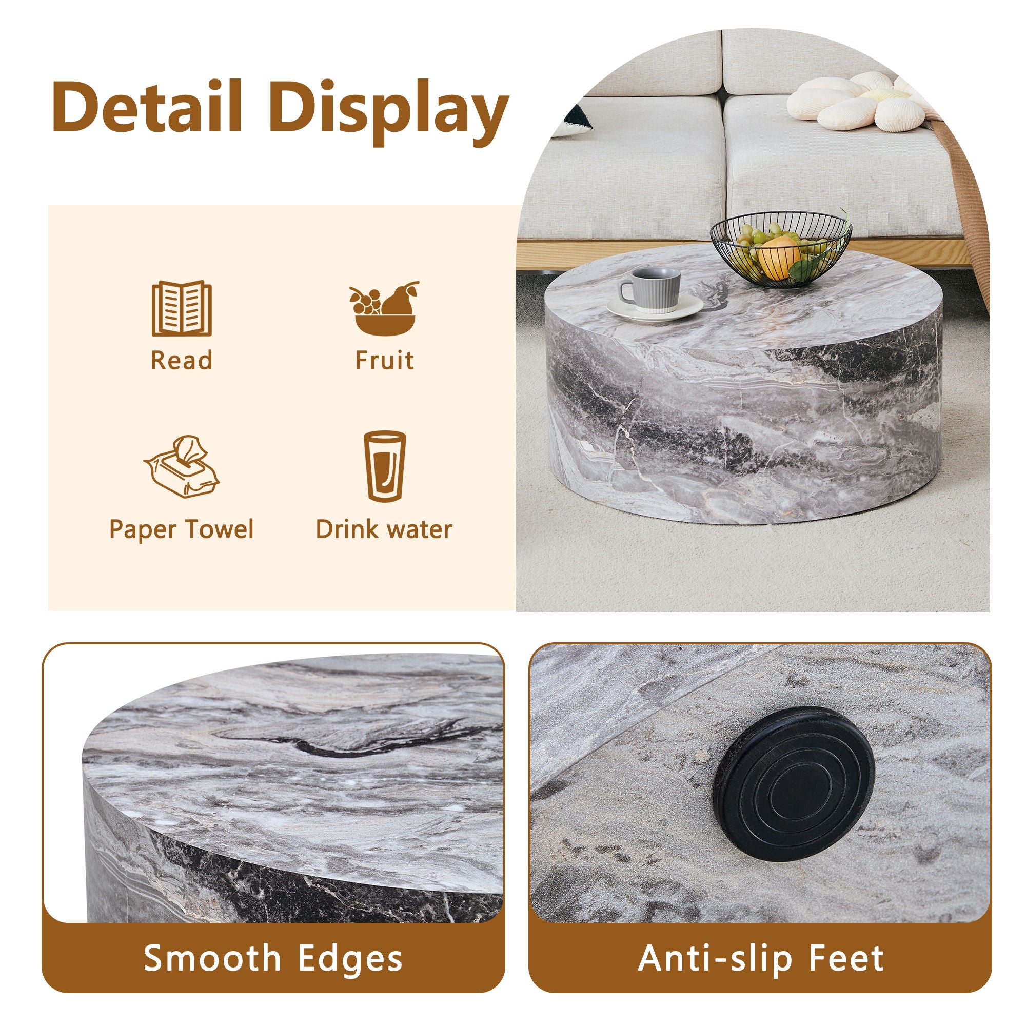 Cylindrical Coffee Table With Material For Living Room