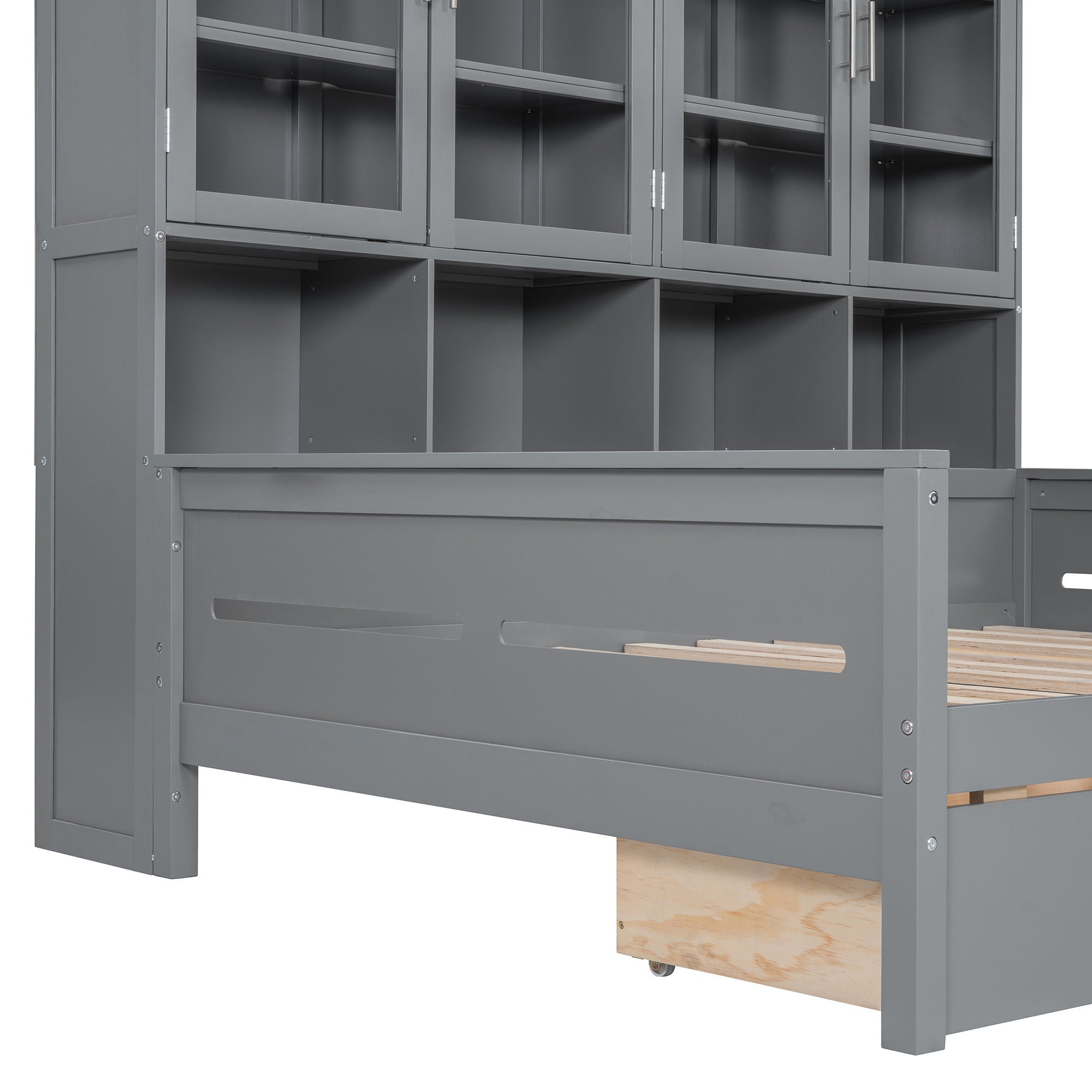Daybed With Glass Door Storage Cabinets, Built In LED Lighting And Shelves