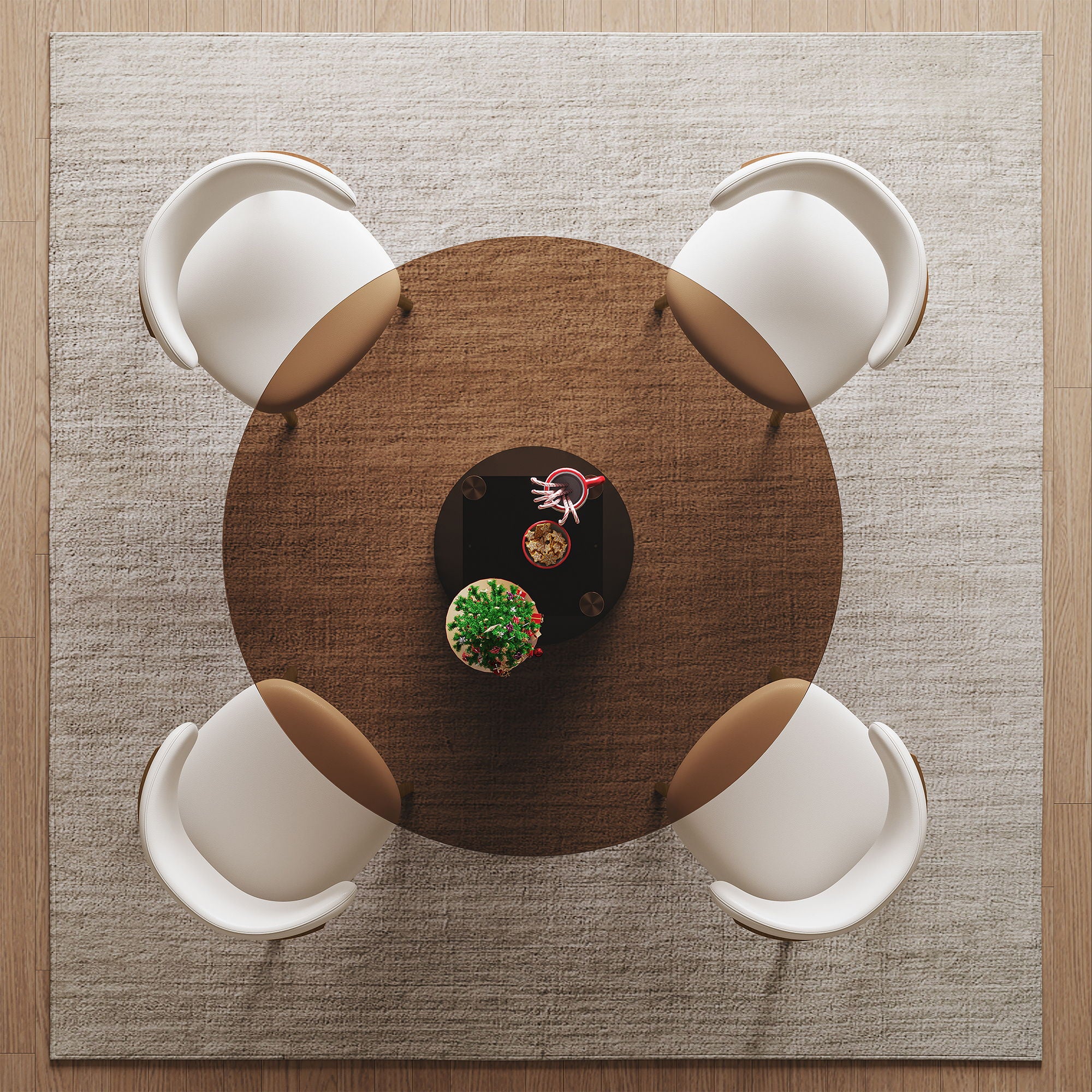 Round Dining Table With With 4 Chairs - Black / Brown