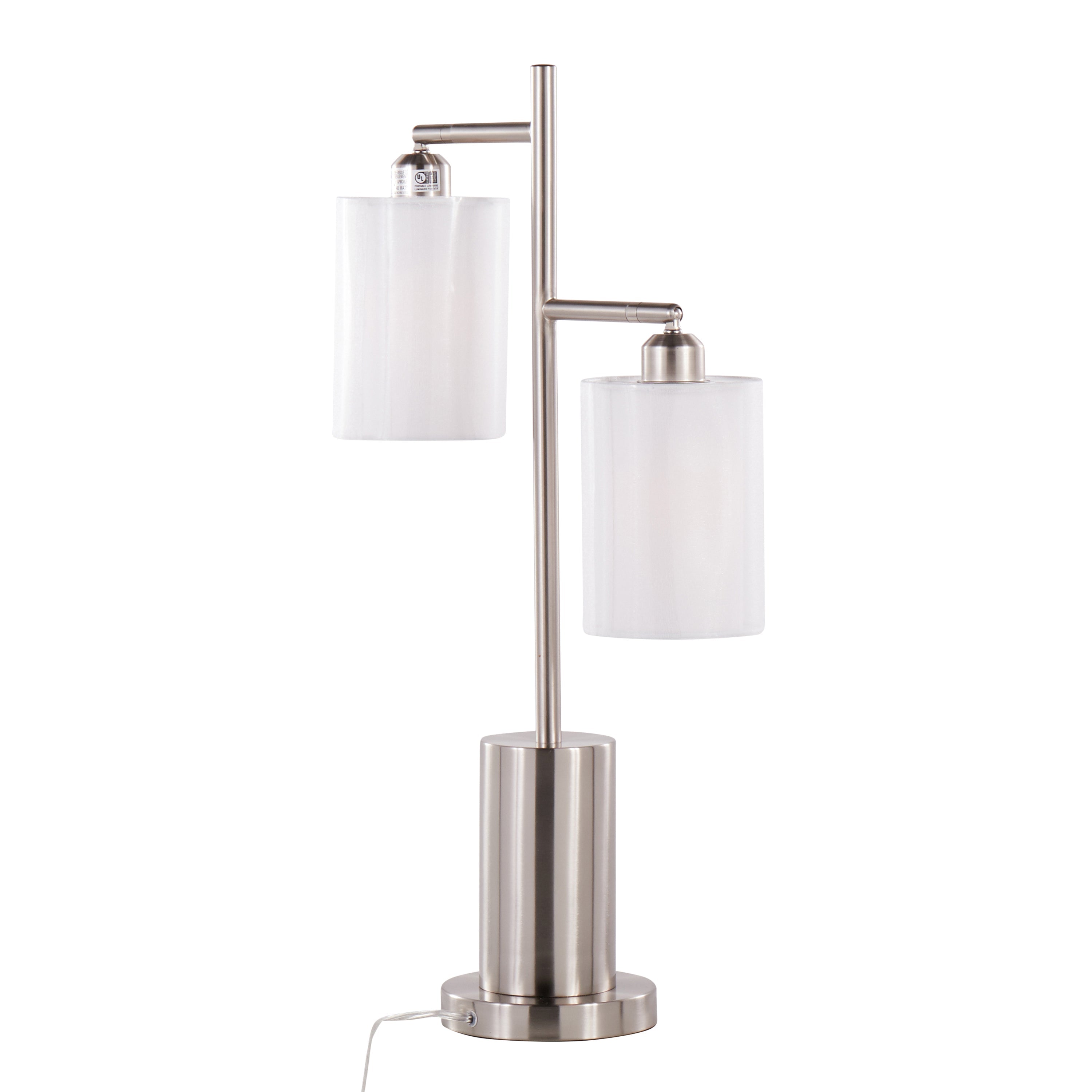 Cannes Contemporary Table Lamp in Nickel Metal with White Shades