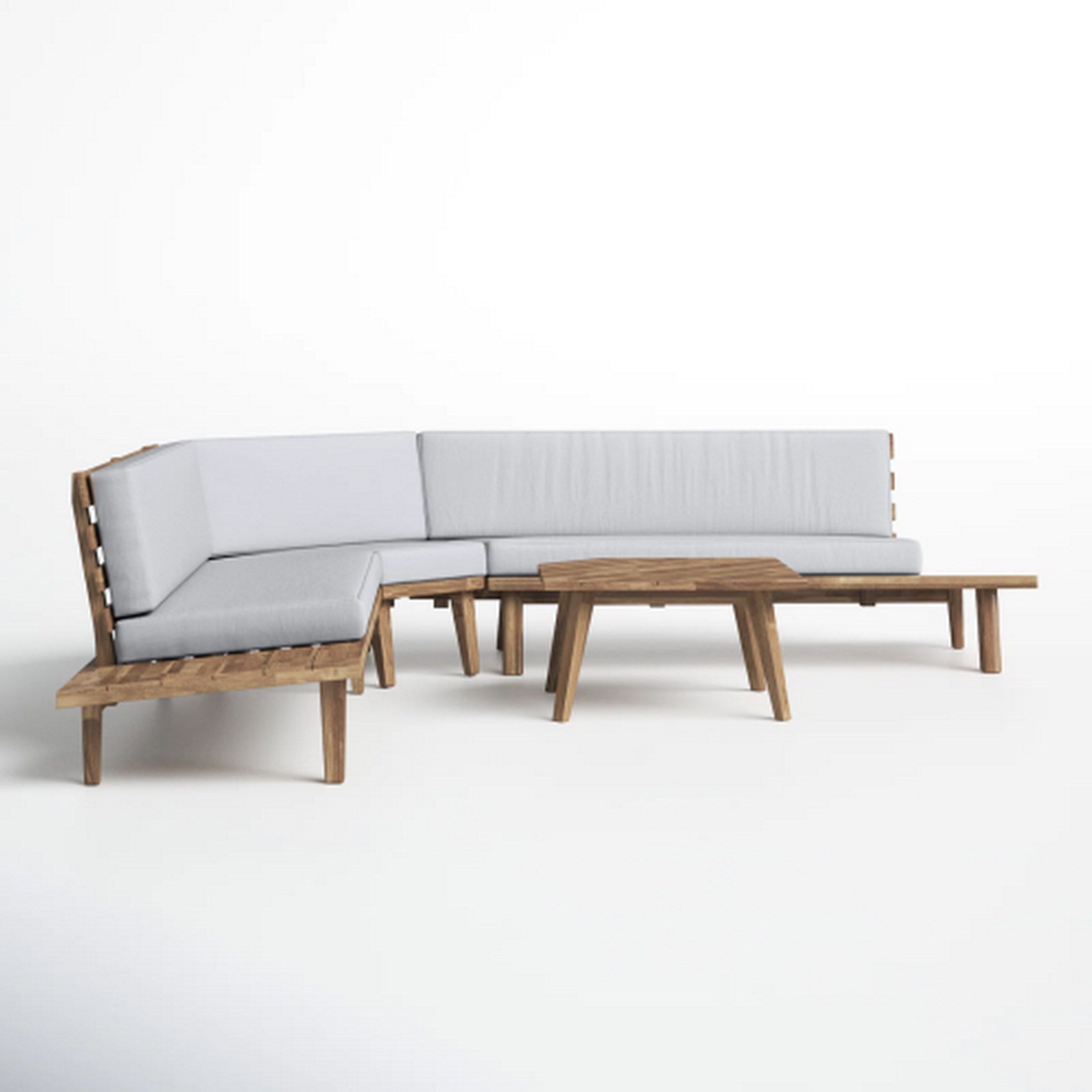 Hillcrest V Shaped 4-Piece Sofa Set - Gray Acacia Wood with Water Resistant Fabric