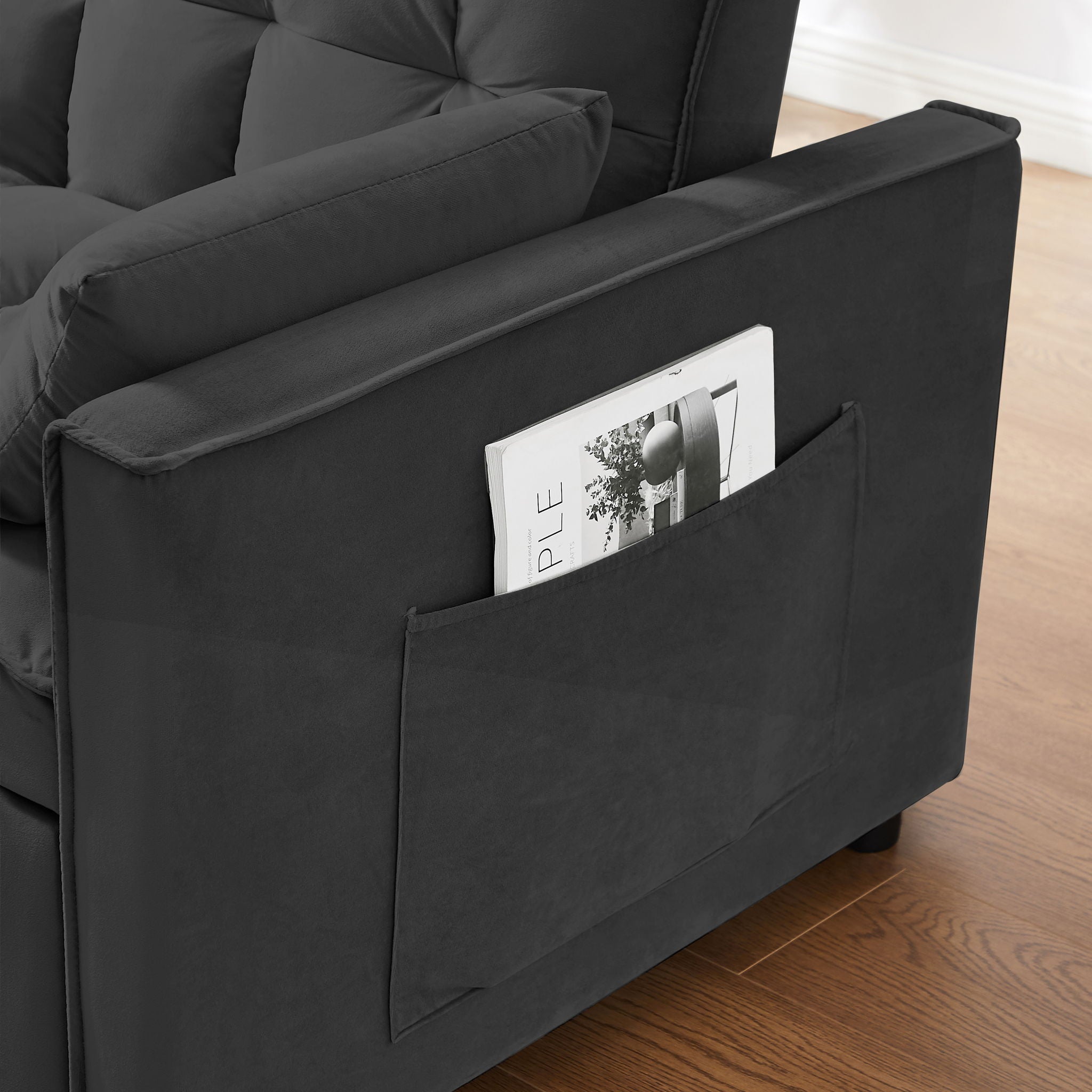 Modern Velvet Convertible Loveseat Futon Sofa With Pullout Bed, Reclining Backrest
