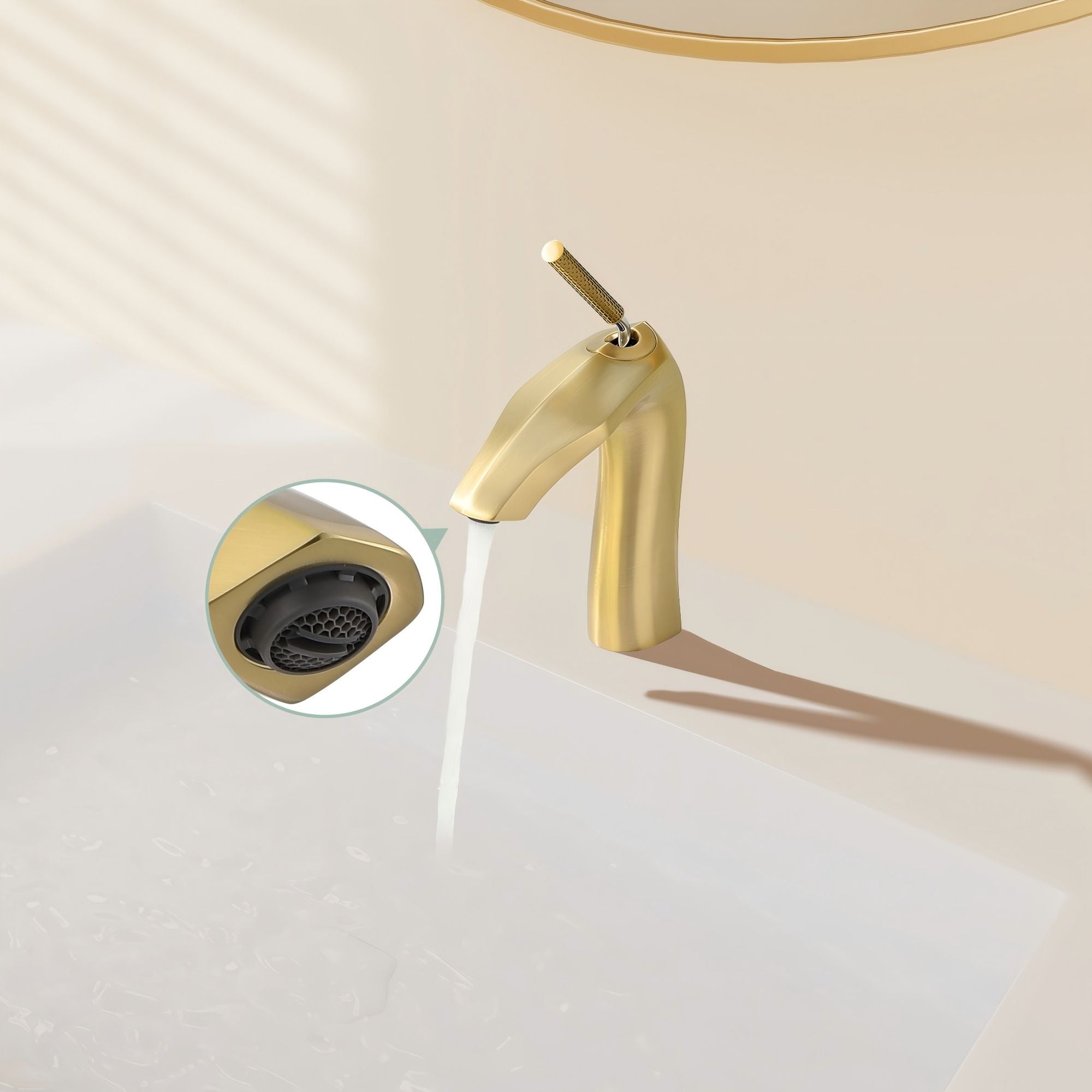 Contemporary Single Handle Lavatory Basin Faucet Durable Brass - Brushed Gold