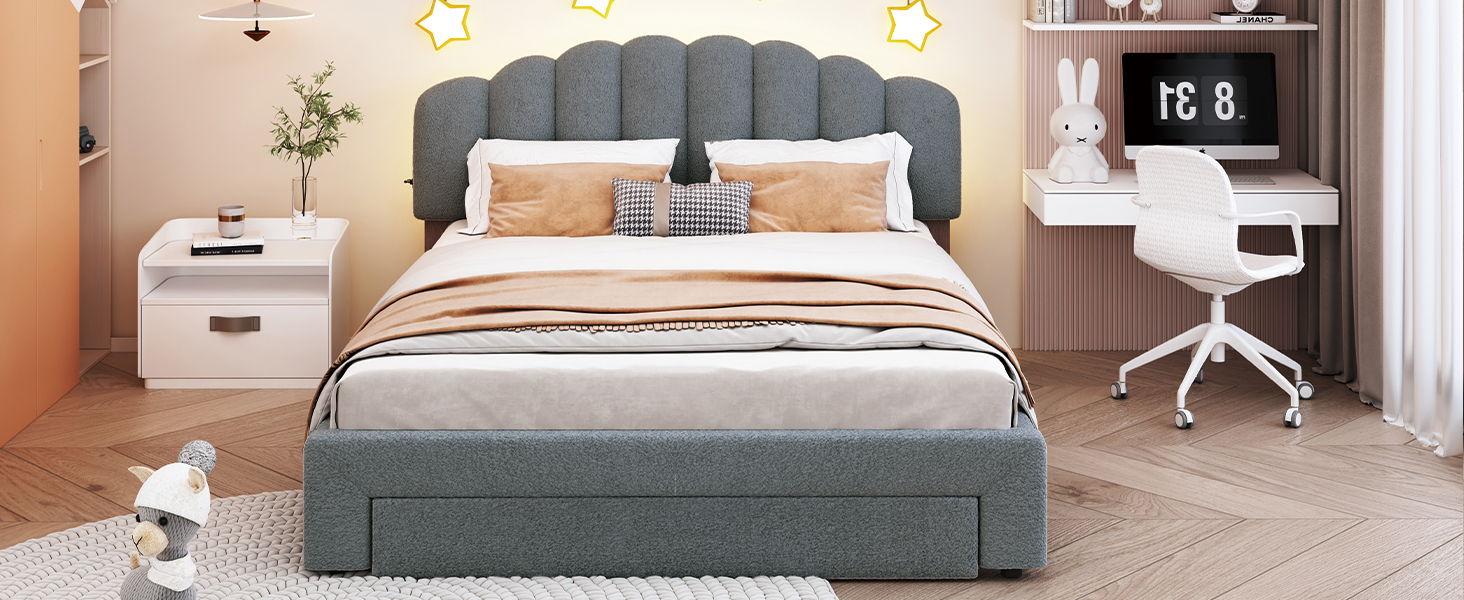 Upholstered Platform Bed With Drawer