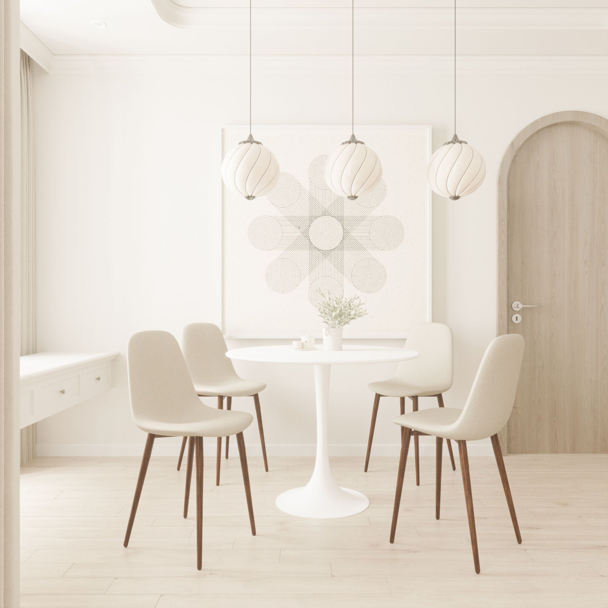 Mid-Century Round Dining Table With Pedestal Base For 2 - 4 People