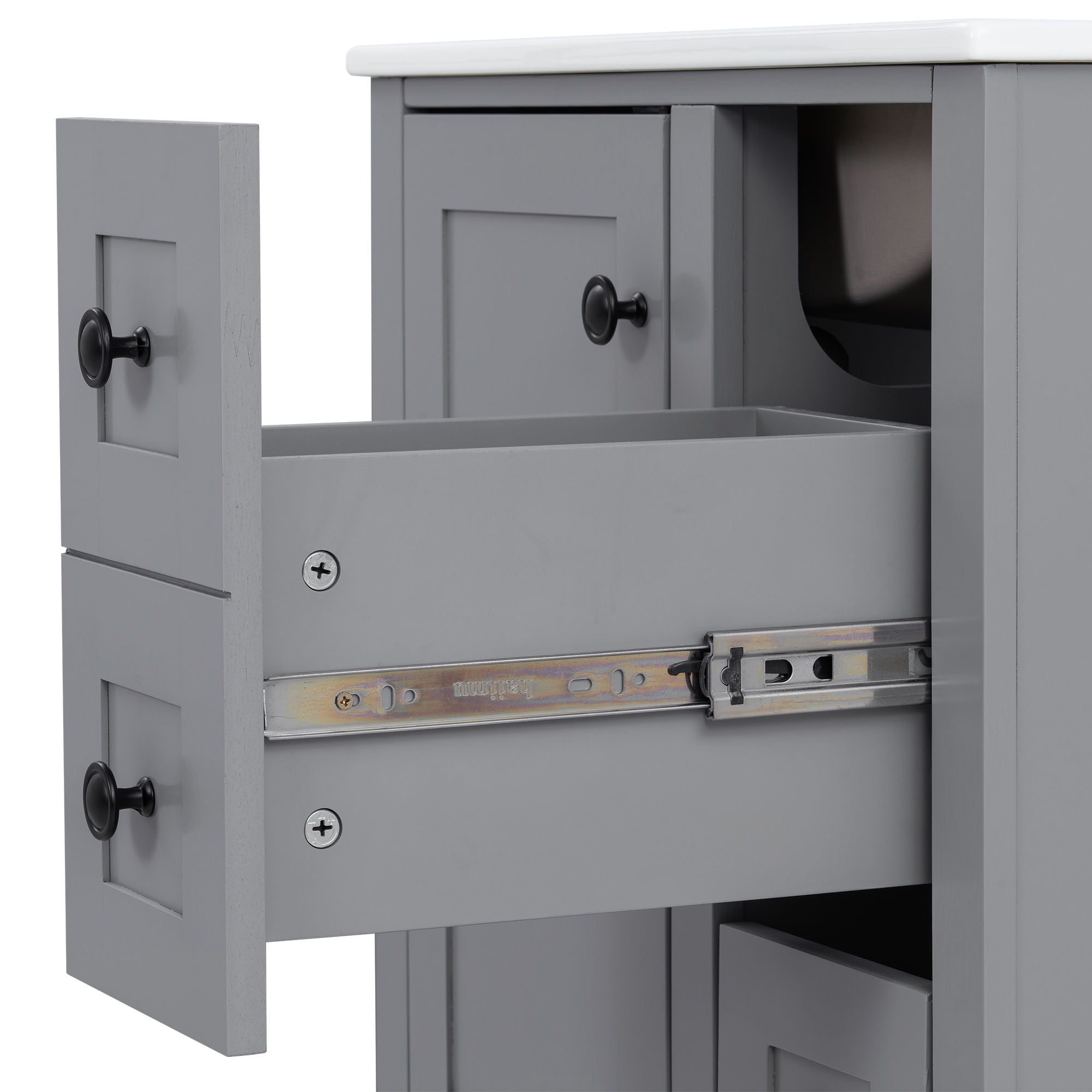 Bathroom Vanity With Integrated Basin, Soft Close Drawers, Door Mounted Double Layer Shelf