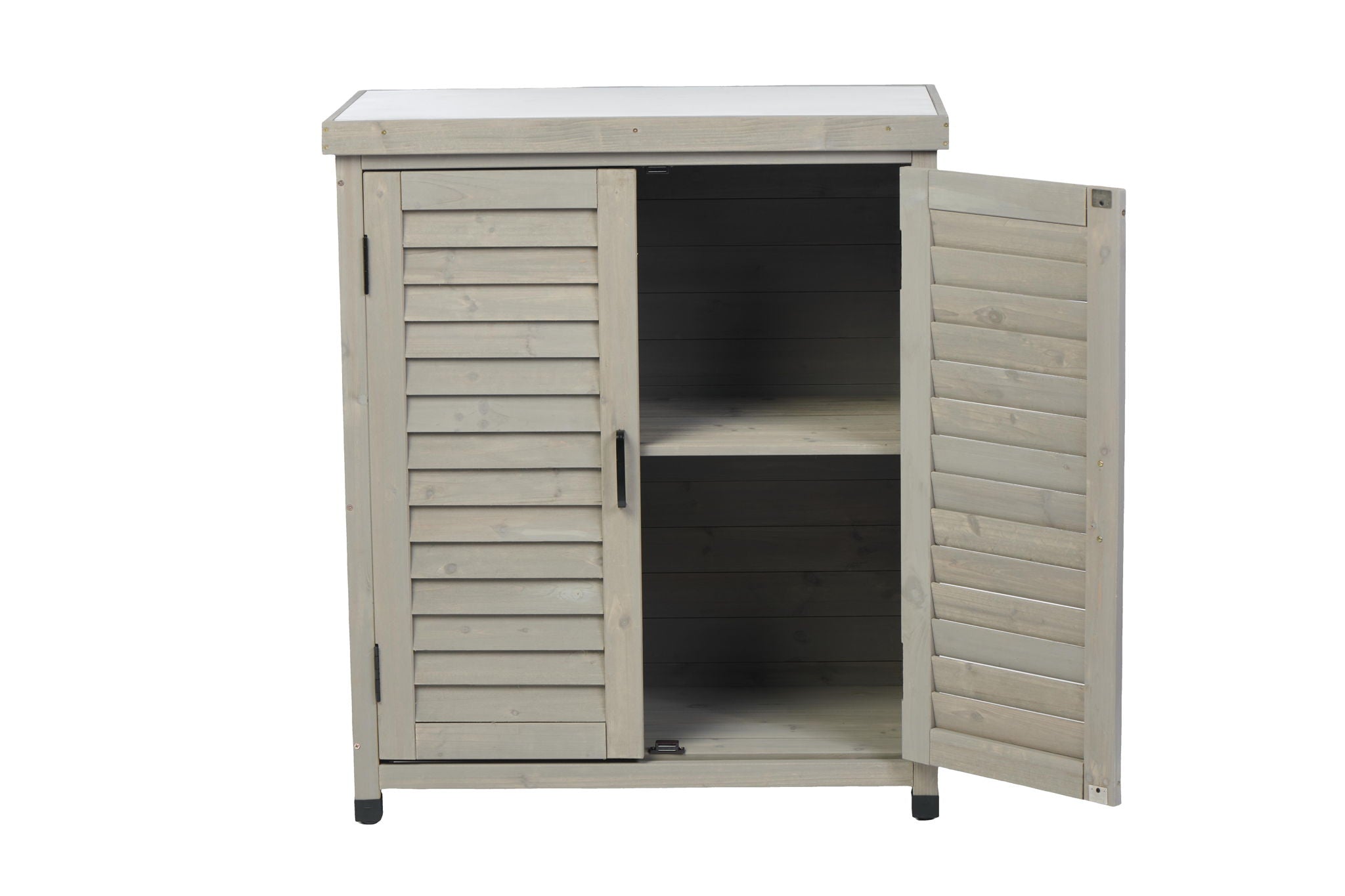 Potting Bench With Storage Cabinet And Metal Table Top For Outdoor