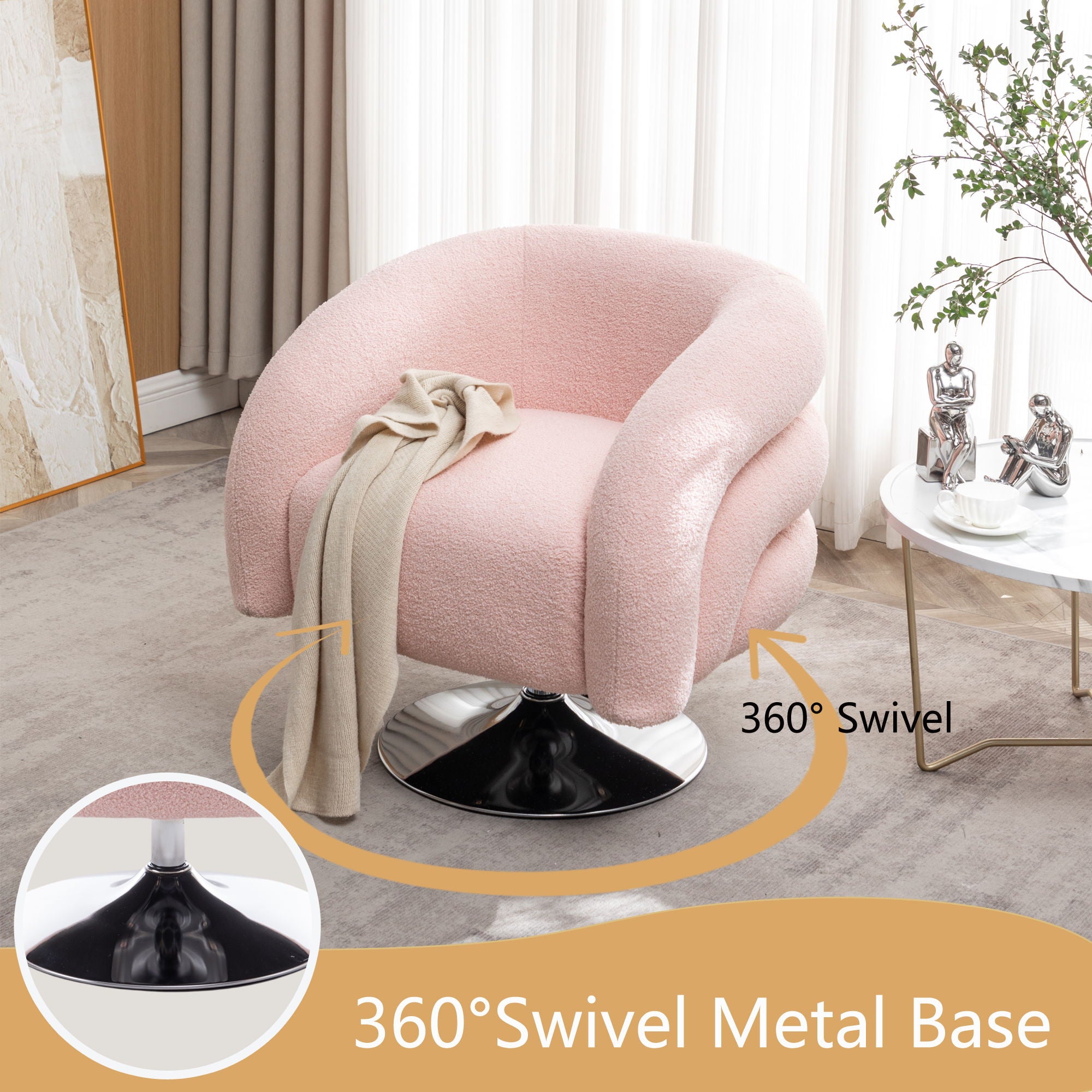 Modern Style Single Swivel Sofa Chair, Teddy Upholstered Single Sofa With Round And Fluffy Reading Chair, Suitable For Living Room