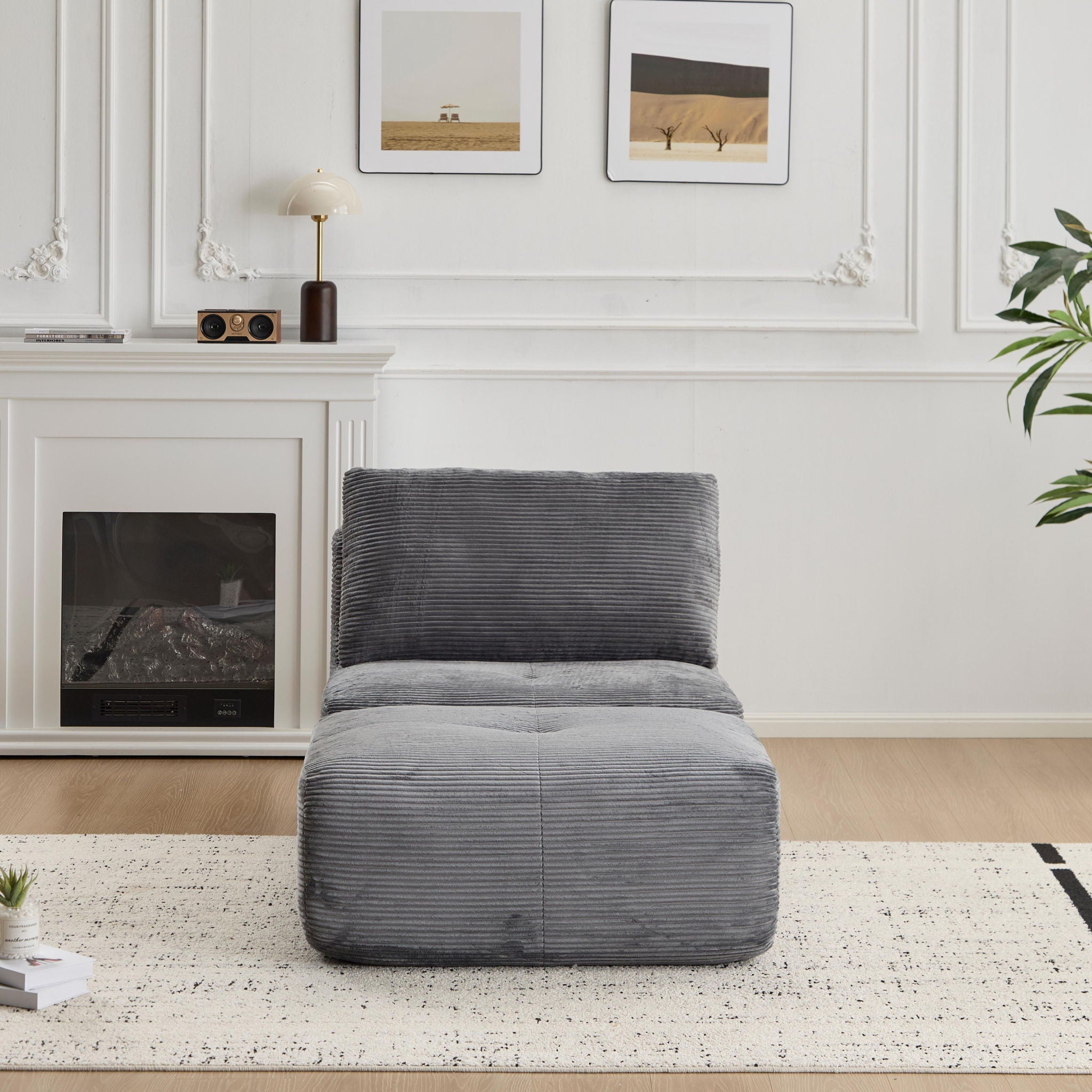 Compressed Sofa, Single Chaise Longue, Movable Ottoman For Living Room - Gray