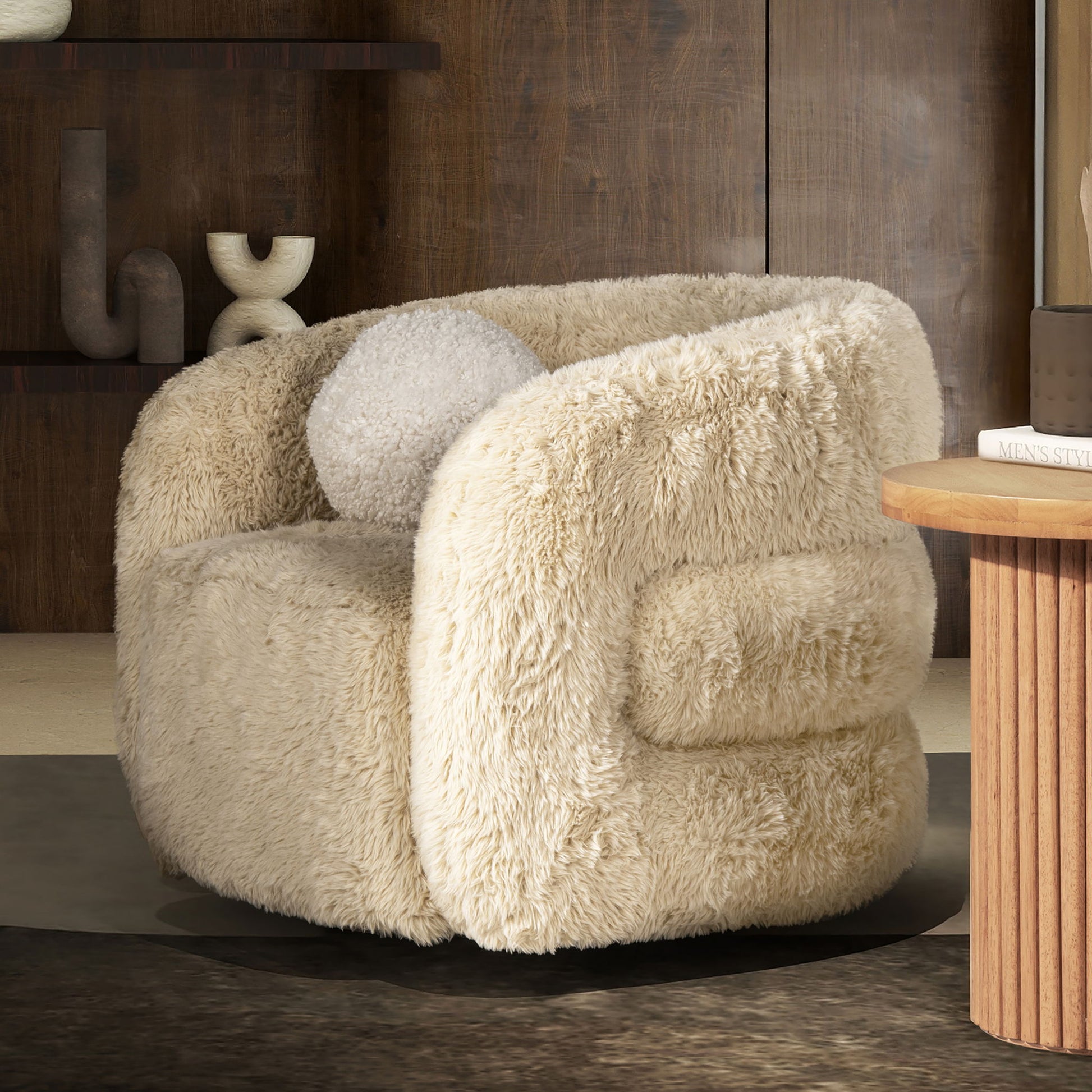 Ayla - Round Sphere Accent Ball Throw Pillow - Curly White - Best Buy Furniture