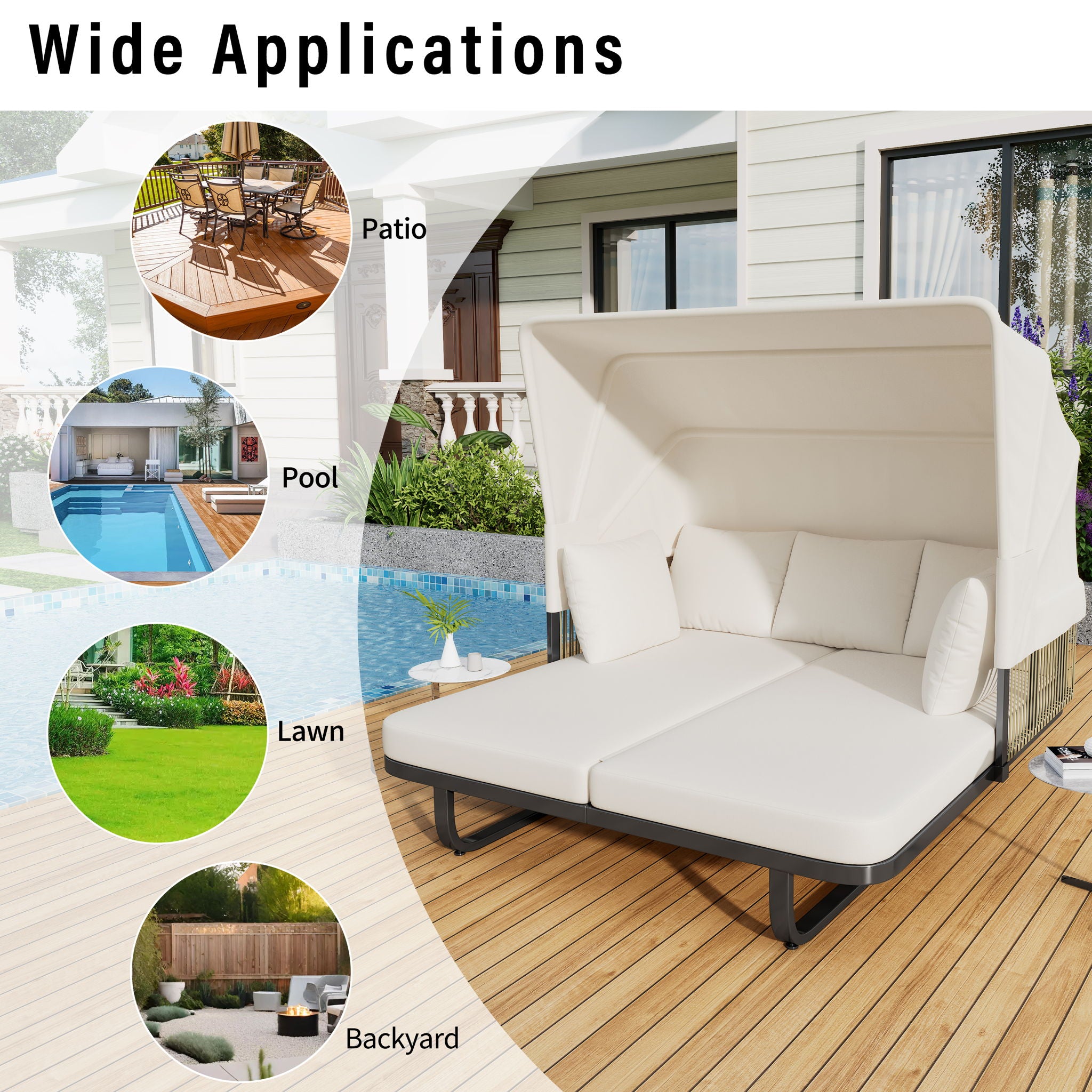 Outdoor Patio Rattan Daybed With Detachable Pillows