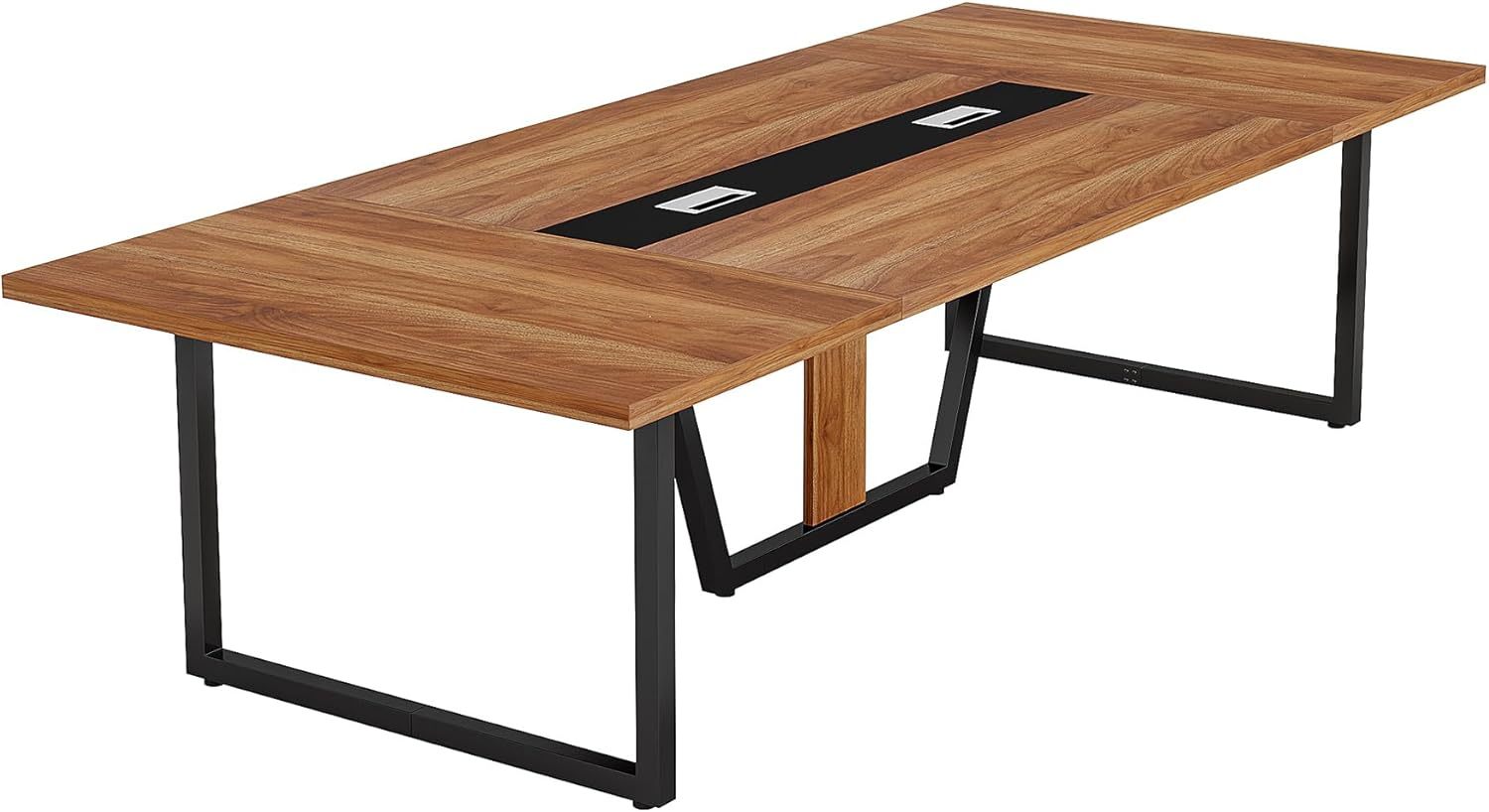 94.5' Large Conference Table for 8-10 People, Modern Office Meeting Table with Cable Management, Heavy-Duty Metal Legs, Training & Boardroom Furniture, Brown Walnut Finish - Best Buy Furniture