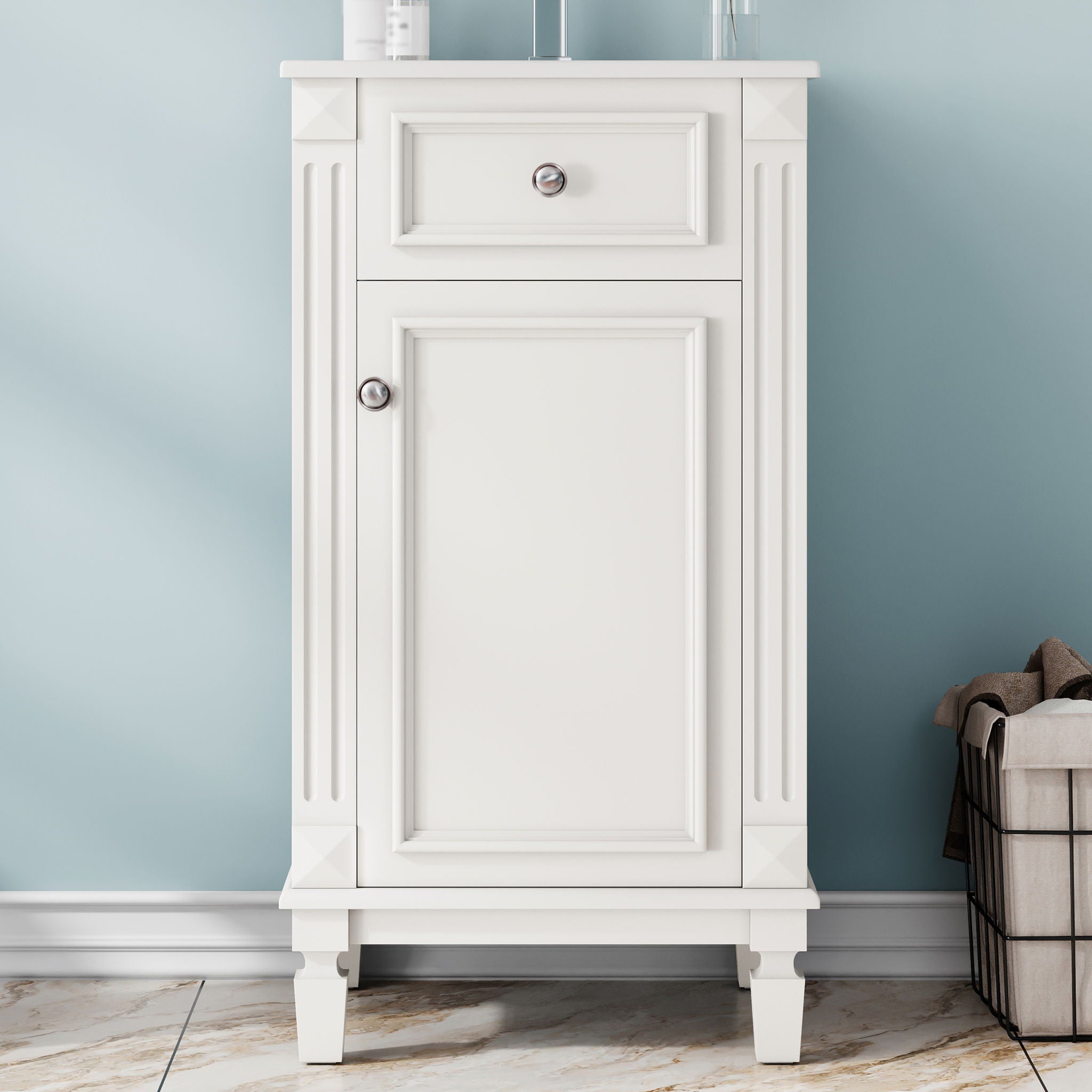 Bathroom Vanity With Sink, Cabinet, Soft-Closing Door, Adjustable Shelf - White